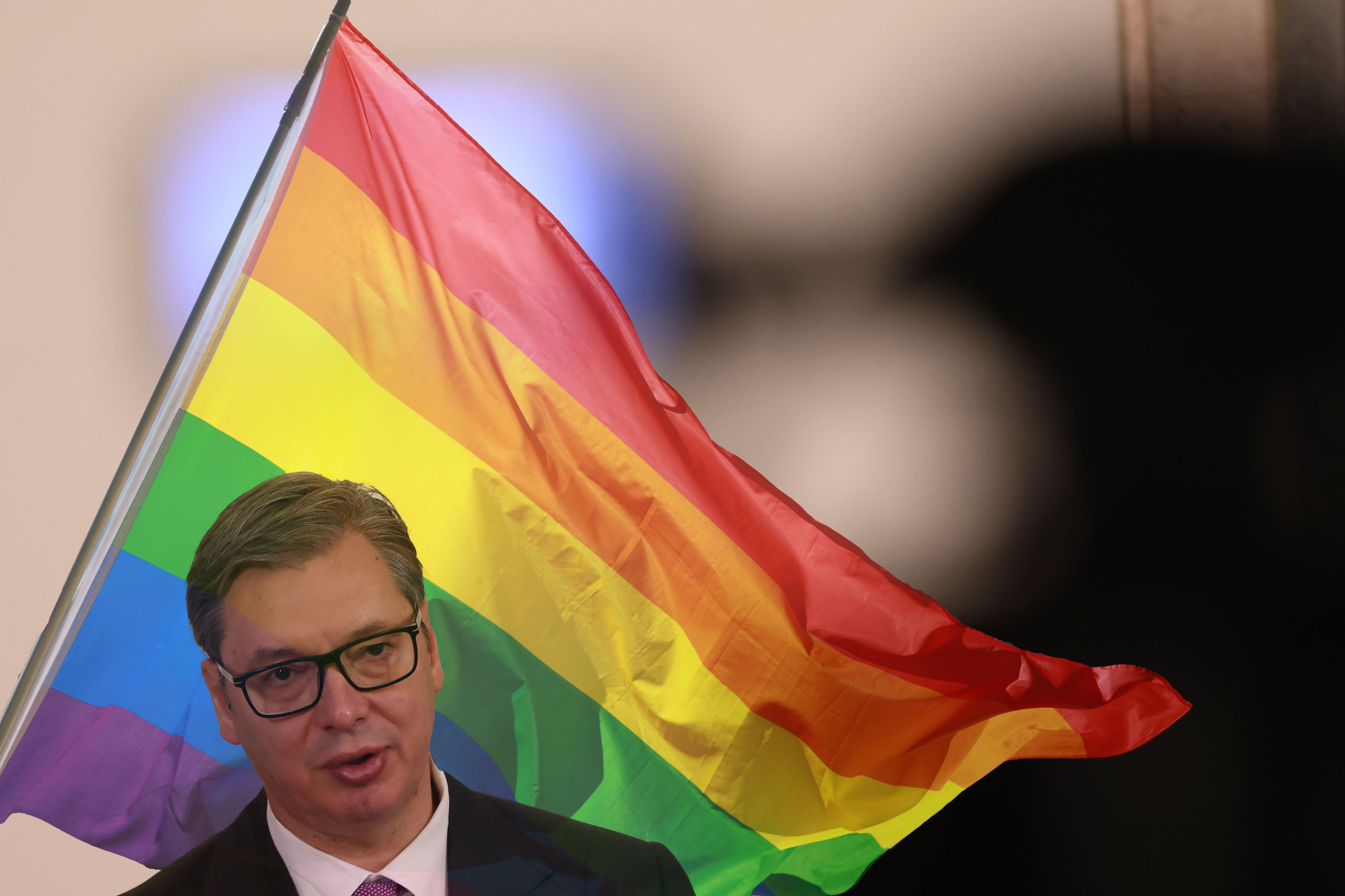 Serbian President Aleksandar Vucic holds a press conference