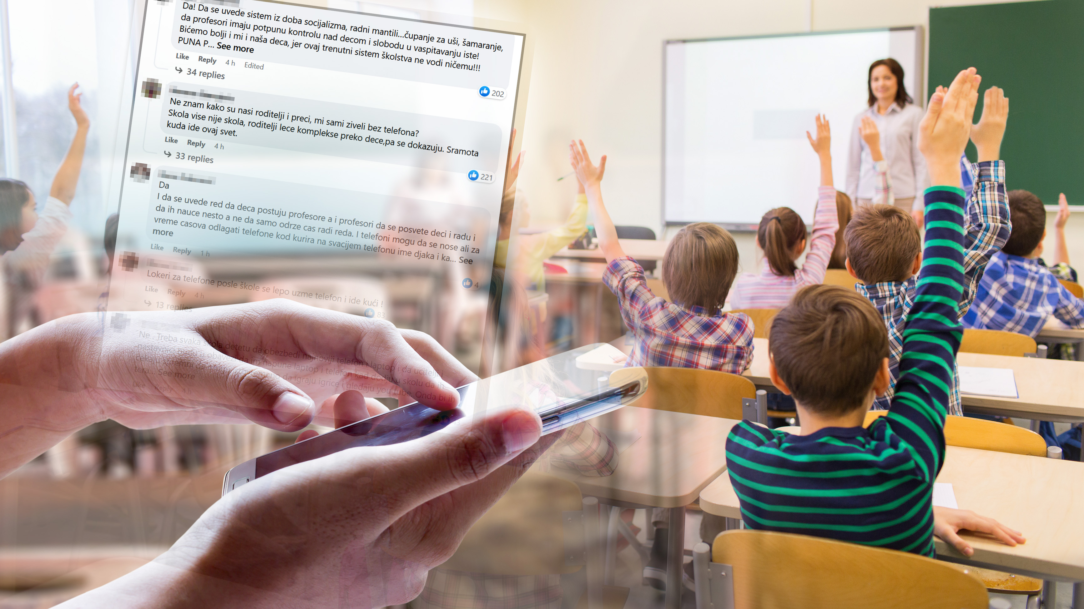 education, elementary school, learning and people concept - group of school kids with teacher sitting in classroom and raising hands