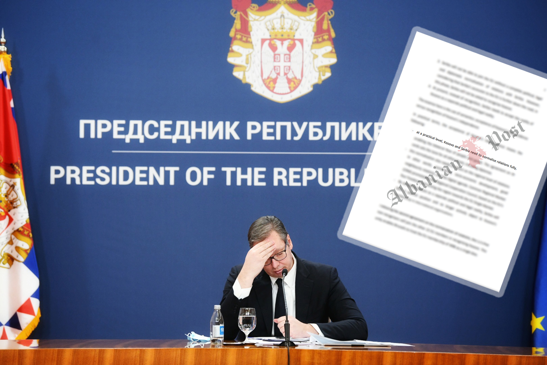 Vučić, Vučića boli glava, Albanian post, dokument kombo