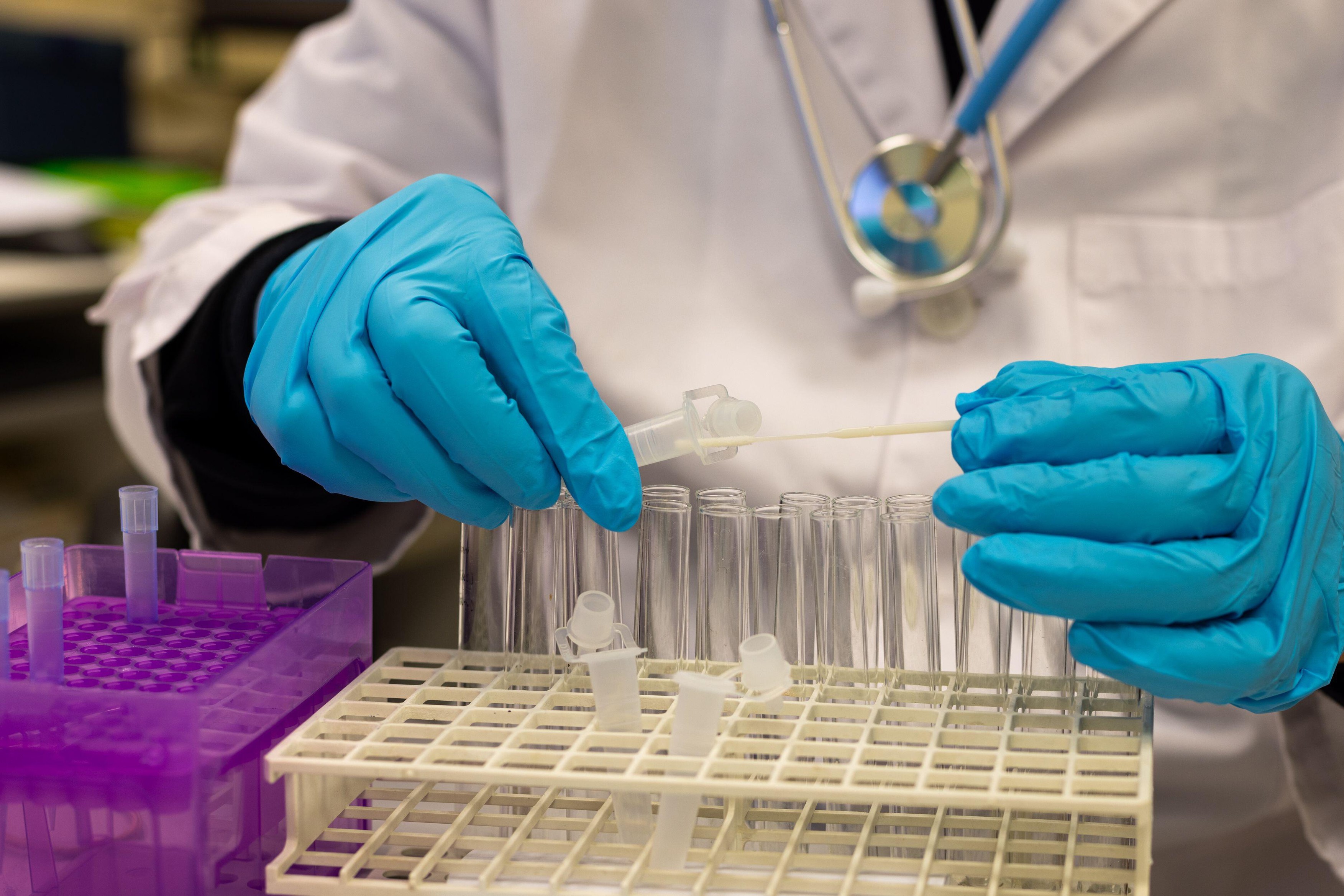 scientist in lab analysis of new corona virus, clinic chemical research laboratory chemical research of infection. Covid-19 vaccine concept