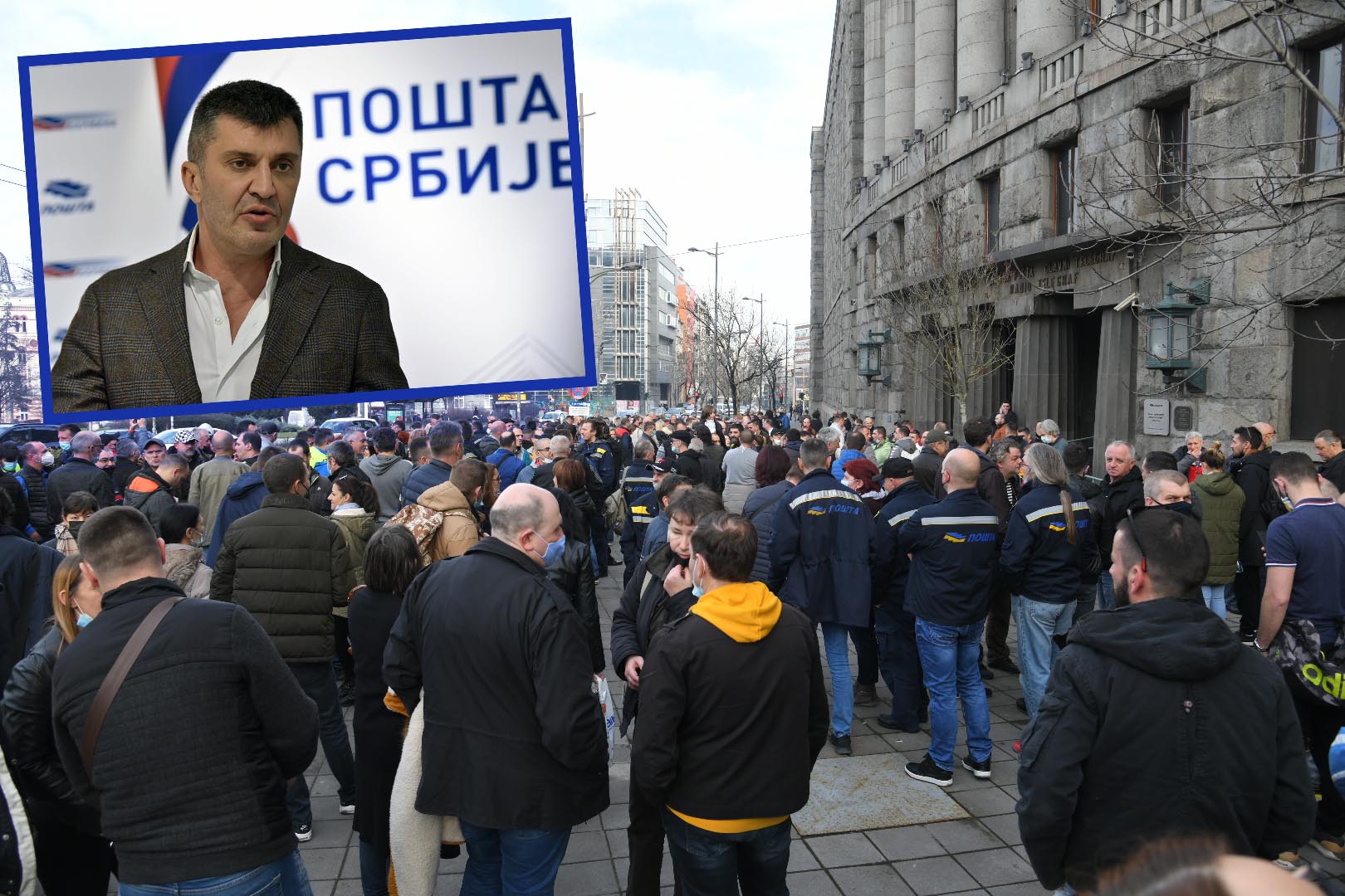 Beograd 06. februar 2021. Protest radnika preduzeca Posta Srbije. Radici Pošte Srbije okupili su se danas  ispred sedišta ovog preduzeća u Takovskoj 2, kako bi izrazili nezadovoljstvo zbog niskih plata Foto:Nemanja Jovanović/Nova.rs