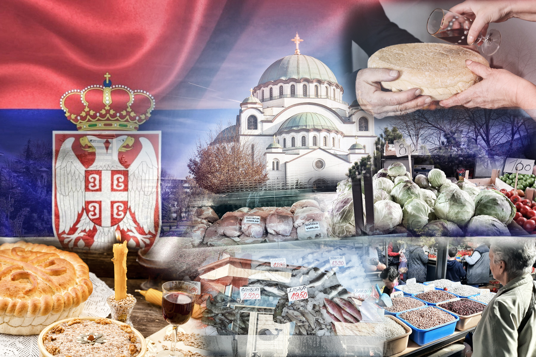 Belgrade. The church or temple of Saint Sava in Belgrade on Serbian flag layer view
