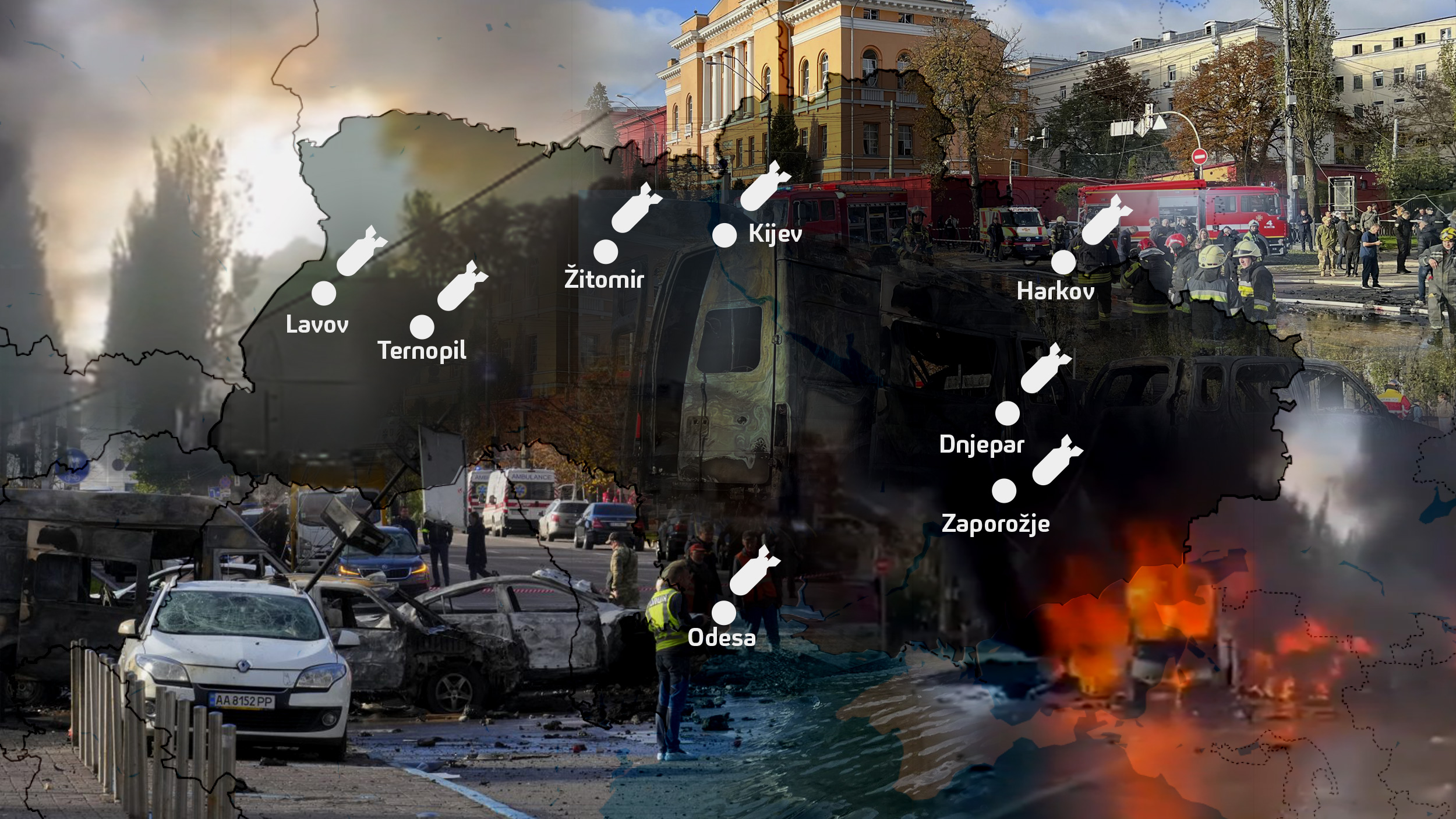 Mapa, Gradovi, Bomba, Ukrajina,