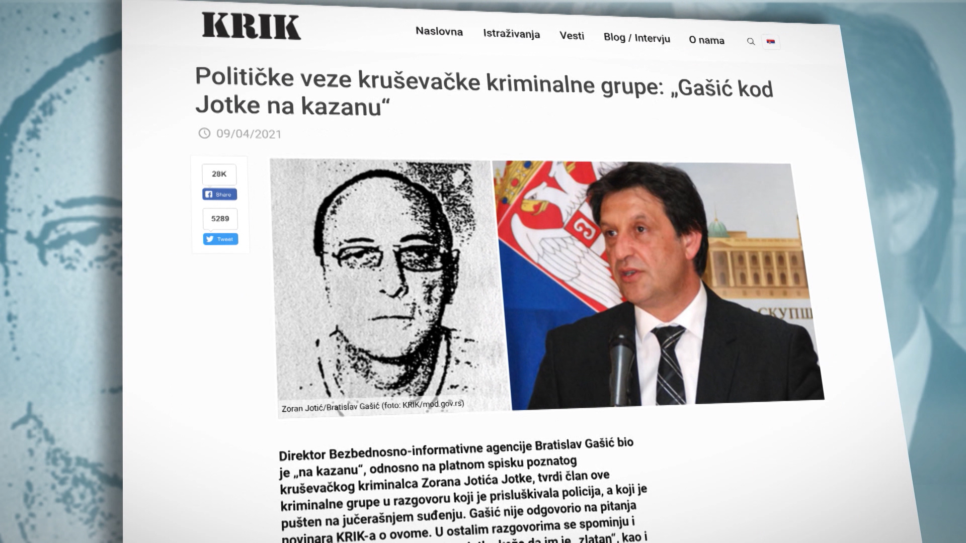 Bratislav Gašić, Krik Foto: Screenshot Krik