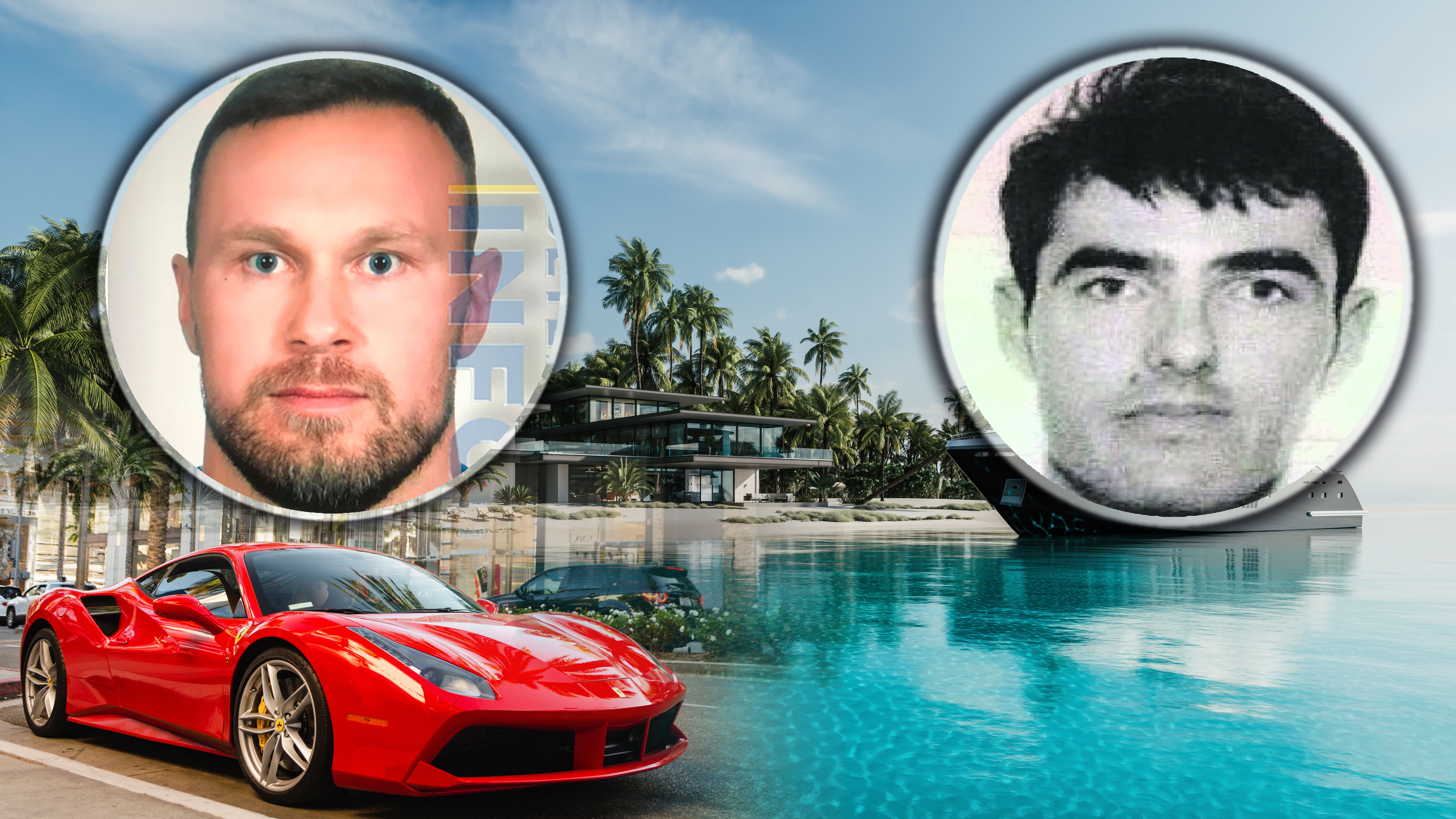 Luxurious,Villa,With,Palm,Trees,And,Yacht.,Private,House,On