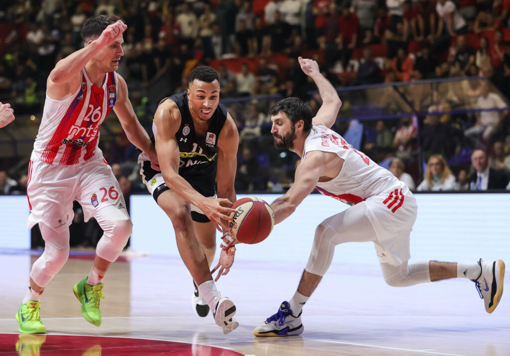 during the 2022/2023 Aba League match between Crvena Zvezda mts Belgrade and Partizan Mozzart Bet at Aleksandar Nikolic Hall on November 28, 2022 in Belgrade, Serbia. (Photo by Srdjan Stevanovic/Starsport.rs ©)