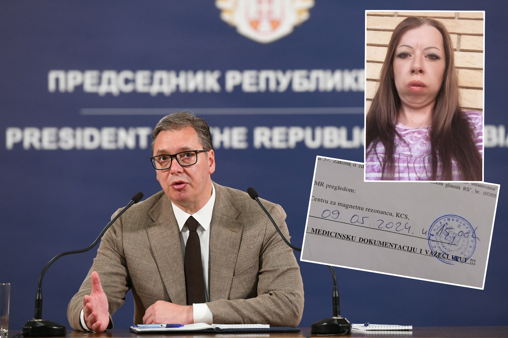 Alekasandar Vučić, Irena Nigić, bolesna žena, datum, magnetna rezonanca, kombo Foto: Vesna Lalić/Nova.rs/Privatna arhiva
