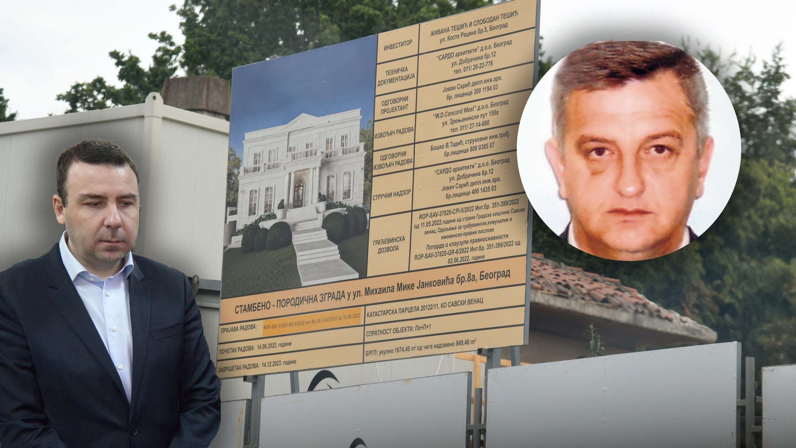 Fotka iz ulice Mihajla Mike Jankovića (to je vila koja ima veze sa Tešićem) i fotka Slobodana Tešića + direktora Krušika Mladena Petkovića