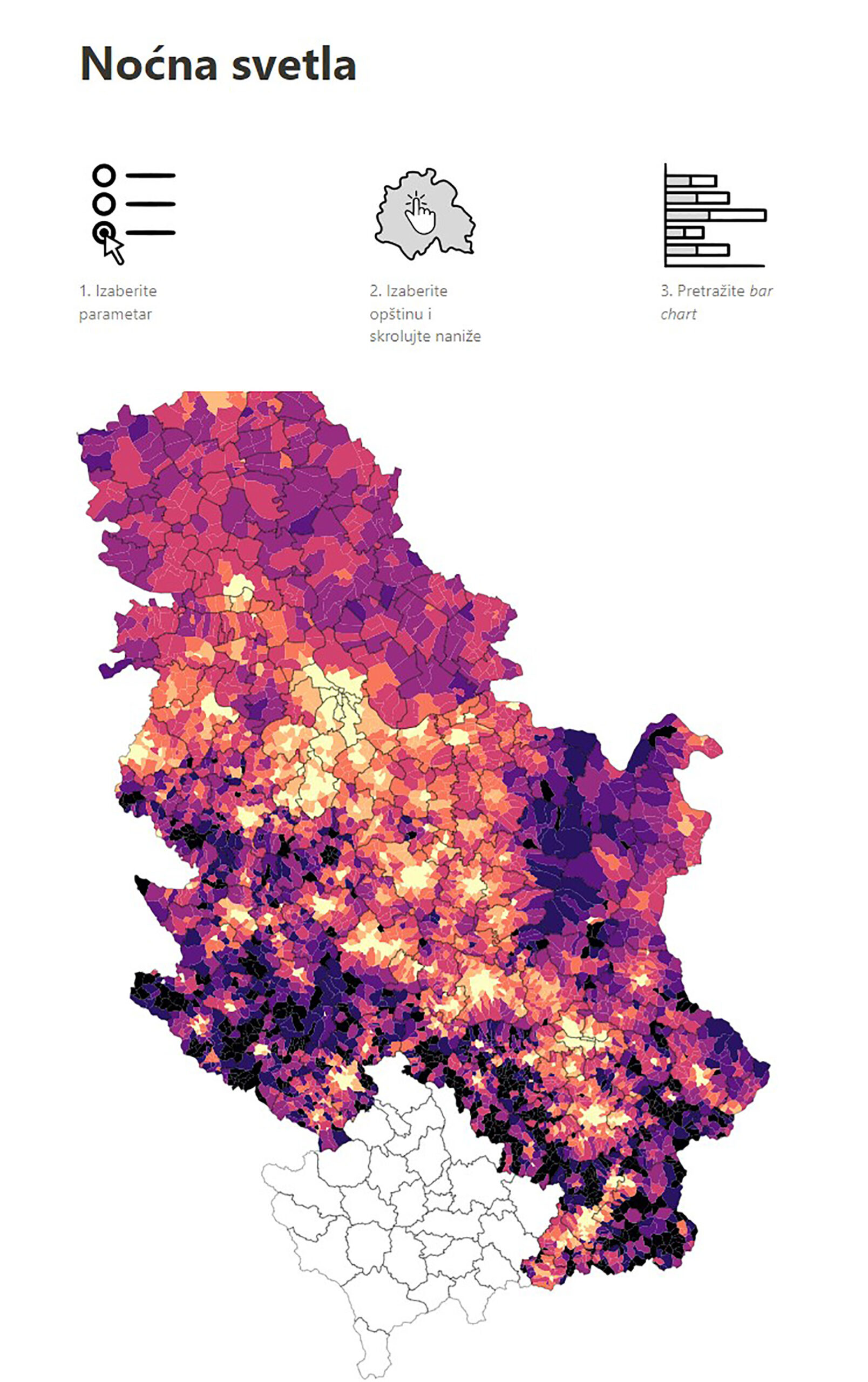 Noćna svetla Osvetljene površine 2015 [%]