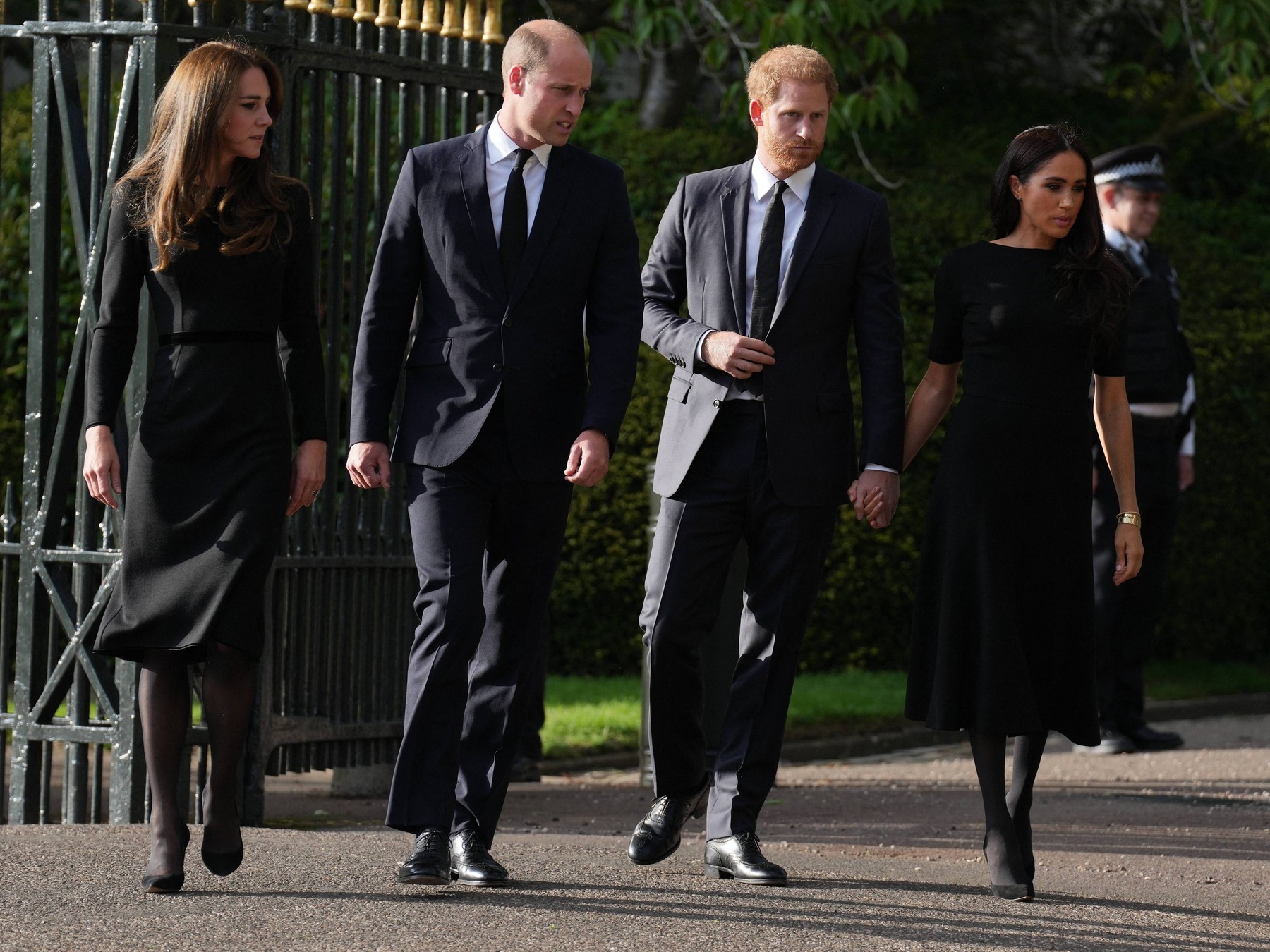 The Prince and Princess of Wales view the tributes at Windsor