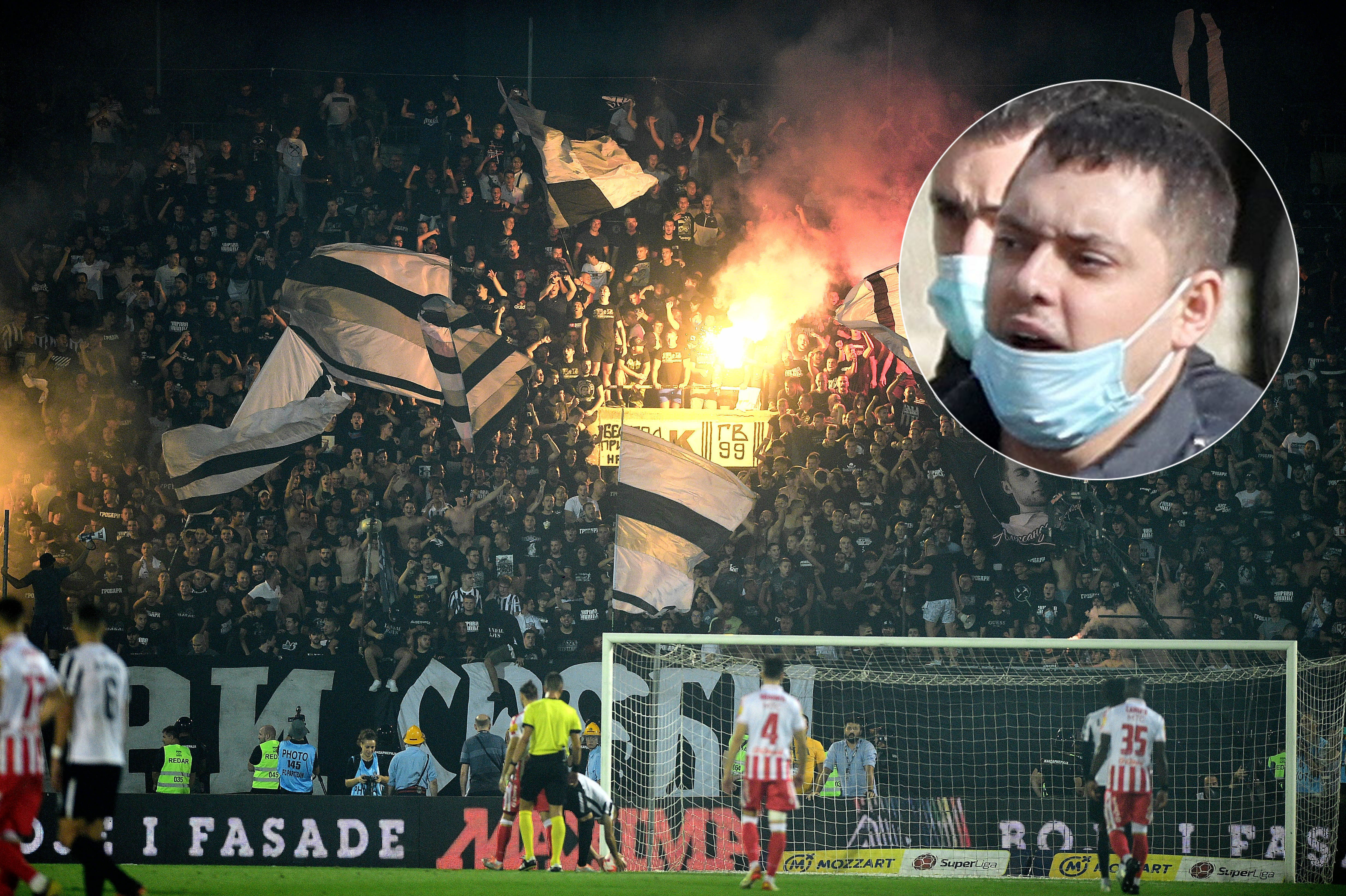 Južna tribina, grobari, navijači, Veljko Belivu, kombo Foto: Dusan Milenkovic/Starsport.rs ©/Stefan Tomasevic/ATAImages