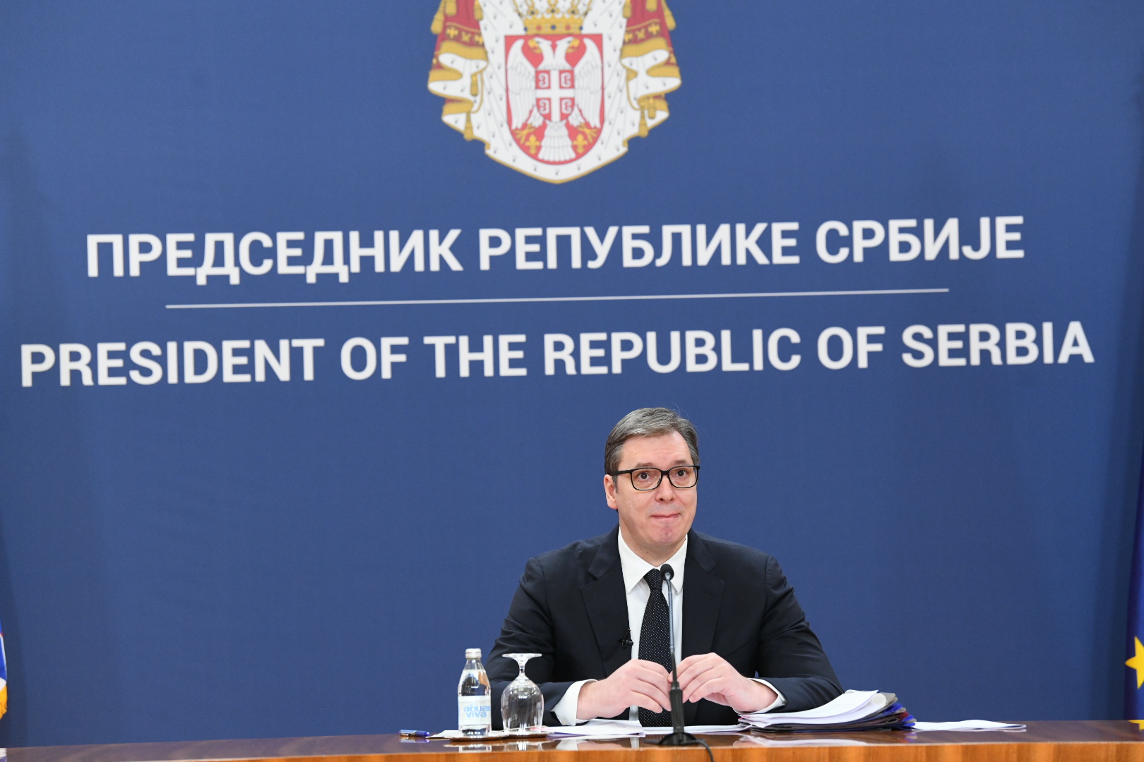 Beograd 08. decembar 2021. Konferencija predsednika Srbije Aleksandra Vucica u Predsednistvu Srbije grimasa Foto:Vesna Lalić/Nova.rs