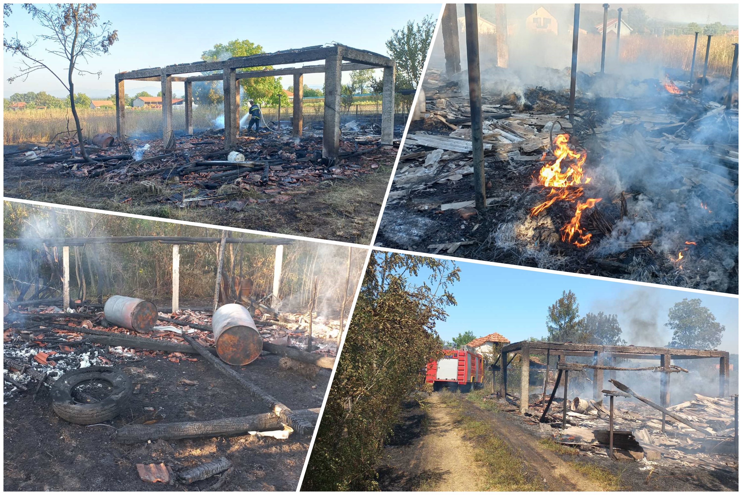 Mojsinje, 23.07.2022. Požar, izgorela kuća, vatrogasci, kombo Foto: DRAGANA MATOVIĆ KRNETIĆ