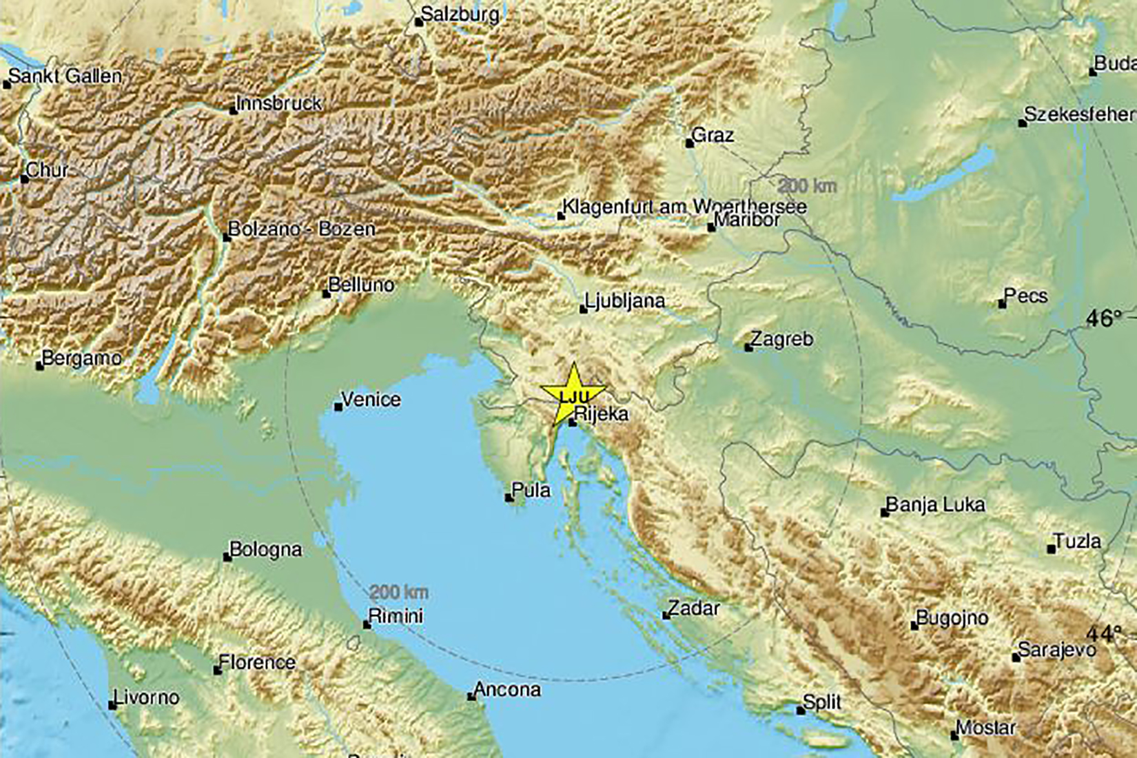 Rijeka, zemljotres Foto: emsc-csem.org