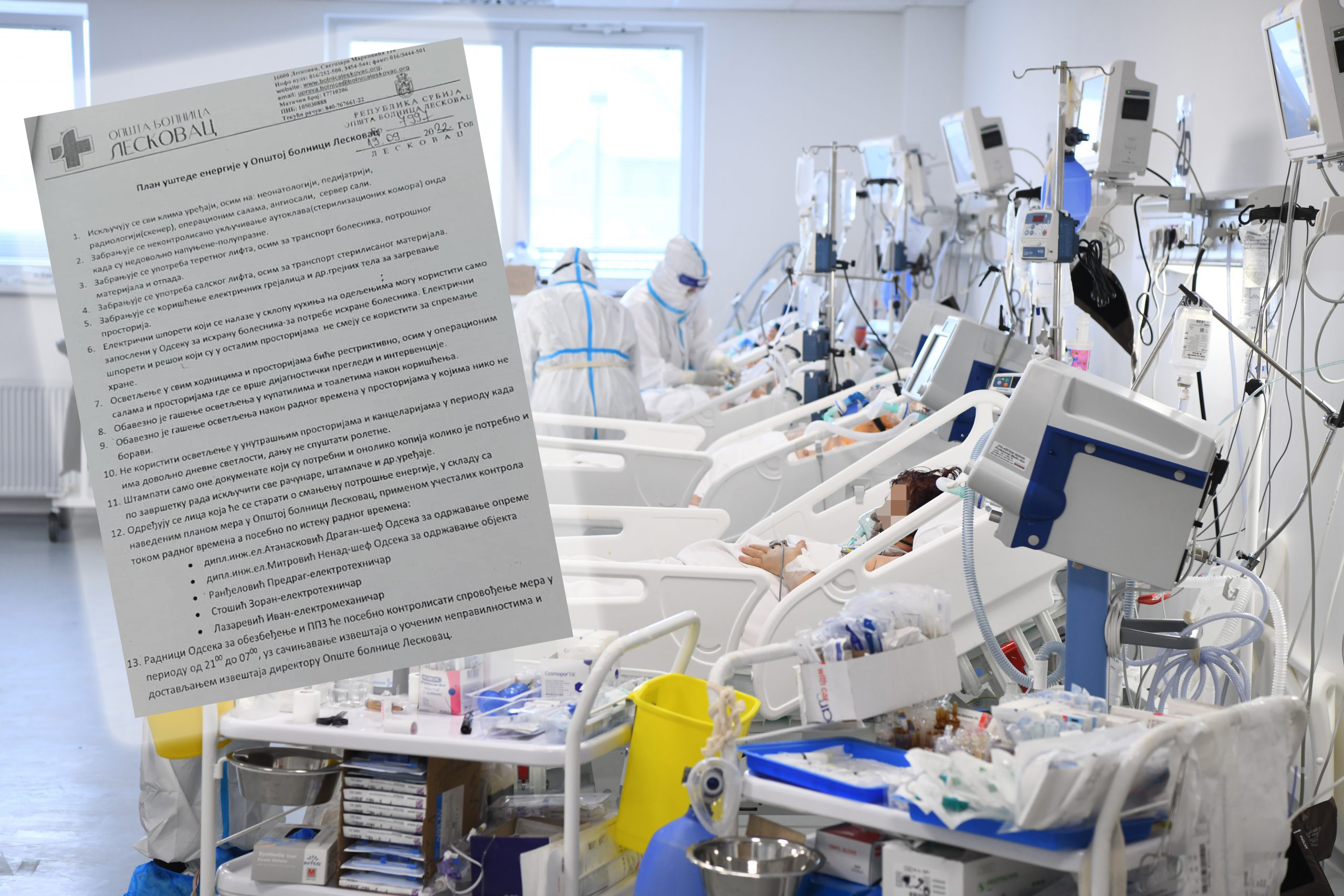 Bolnica u Leskovcu, Leskovac, plan uštede, štednja, pacijenti, ušteda energije, grejanje, plan, preporuka, dokument, kombo Foto: Goran Srdanov/Nova.rs/Twitter