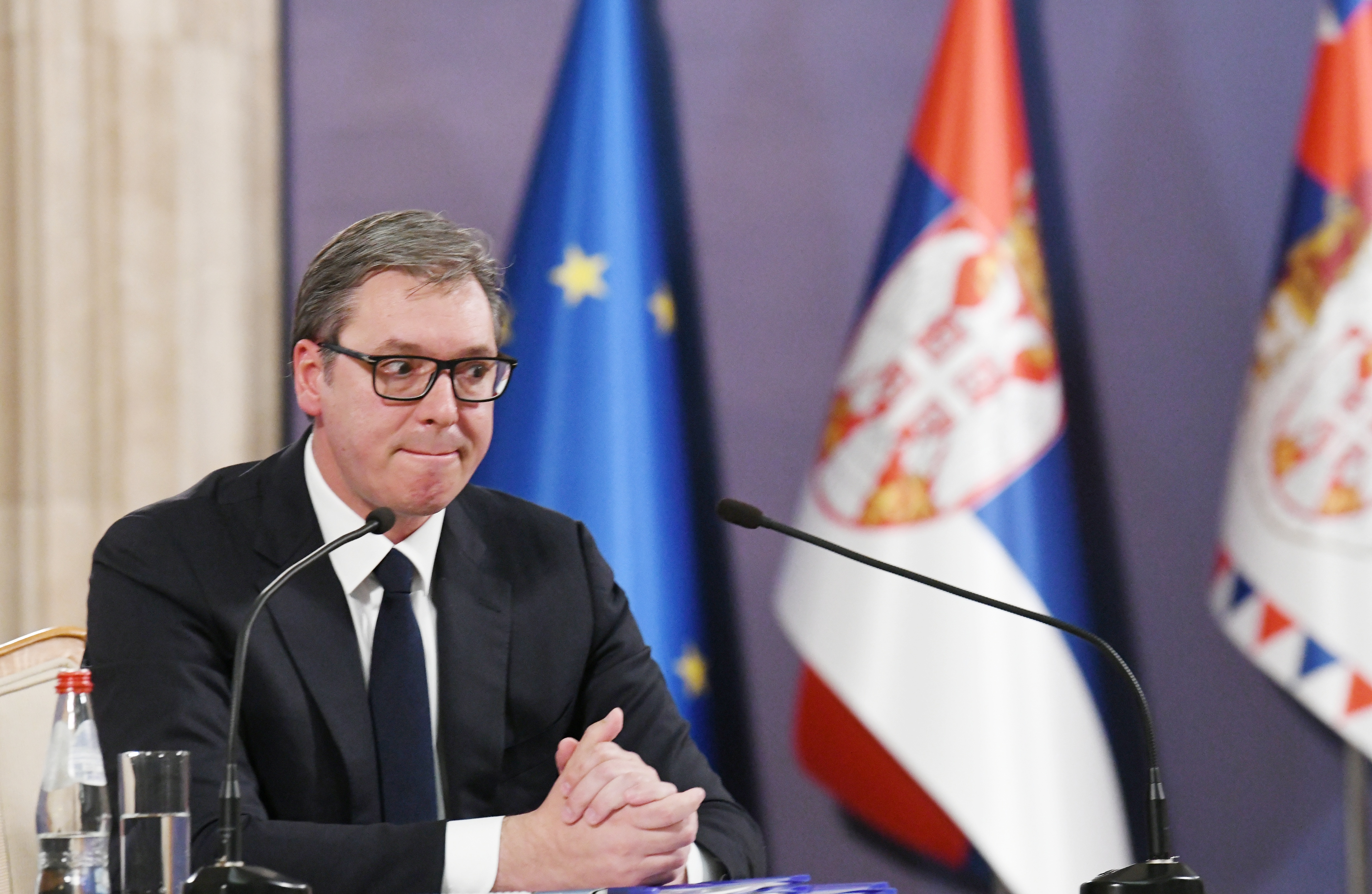 Beograd 18.07.2022. Aleksandar Vučić, obraćanje, konferencija za novinare, kzn, kzš, na temu Jasenovca, grimasa Foto: Vesna Lalić/Nova.rs
