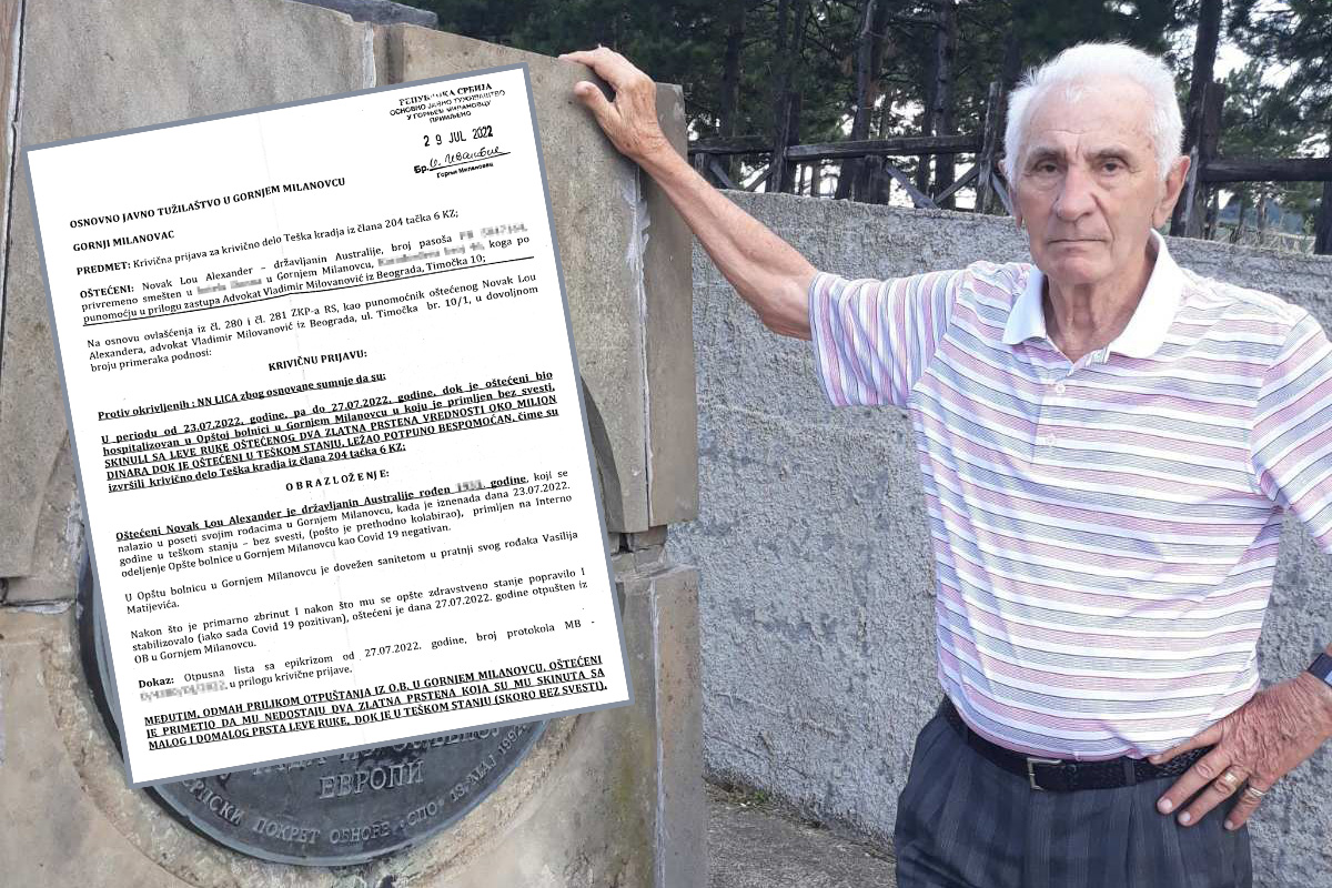 Gornji Milanovac 29.07.2022. Novak Lou Alexander, primljen u bolnicu, otpušten sa koronom i bez nakita, kombo Foto: Privatna arhiva