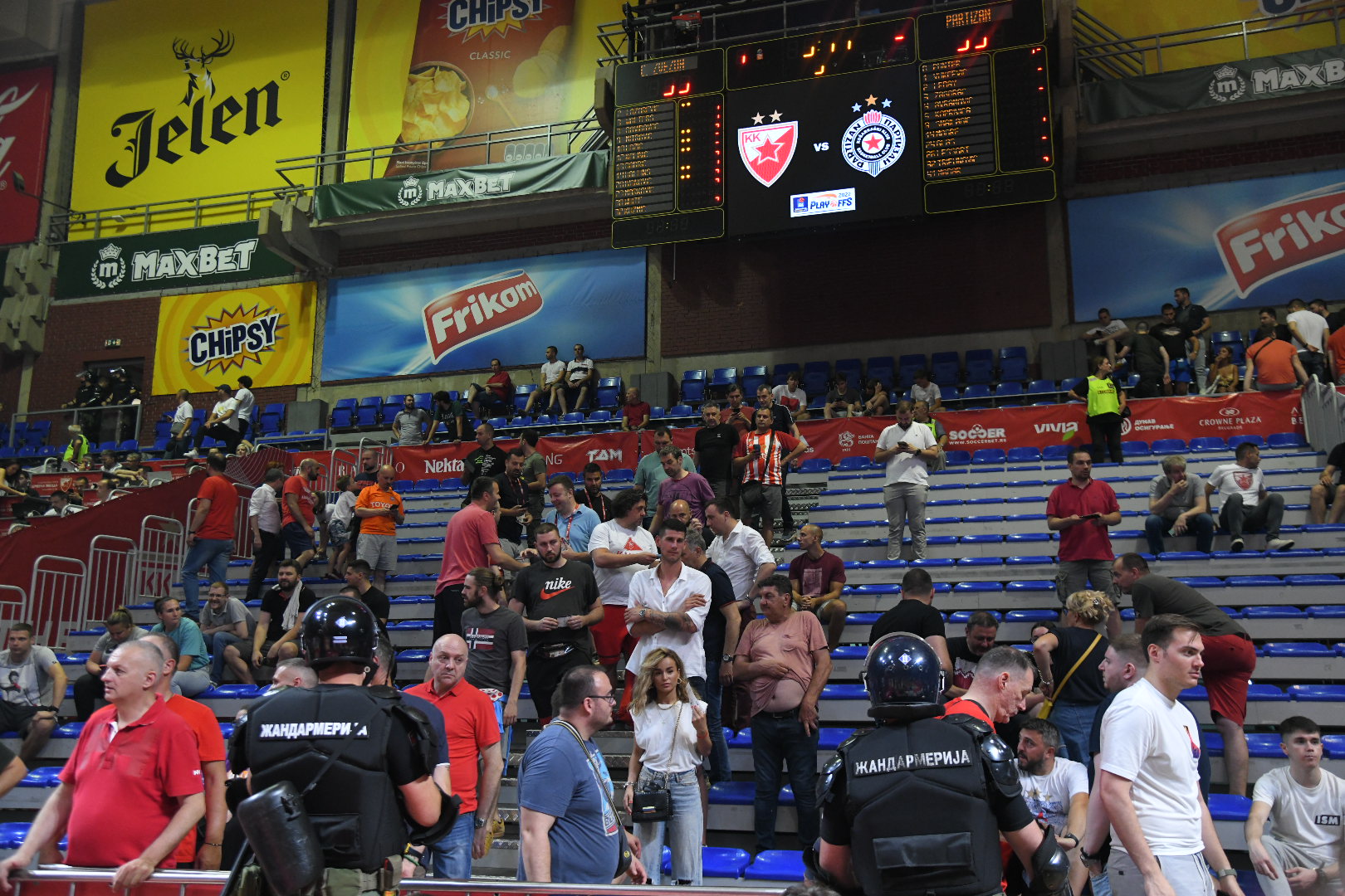 Beograd 06.06.2022. Crvena Zvezda, Partizan, košarka, derbi, Hala Pionir, prazne tribine, prazna tribina Foto: Nemanja Jovanvić/Nova.rs