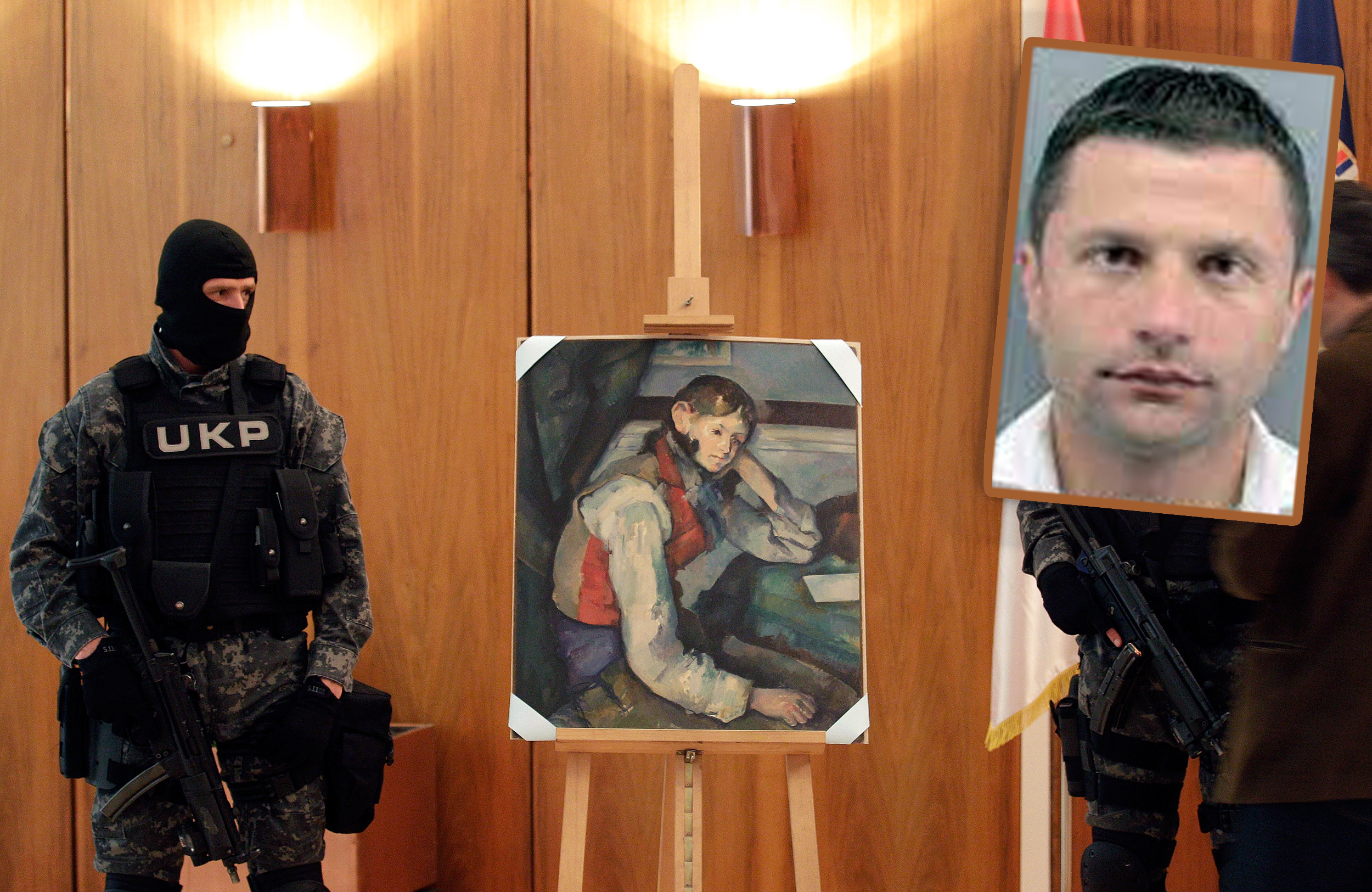 Serbian policemen guard stolen Cezanne painting