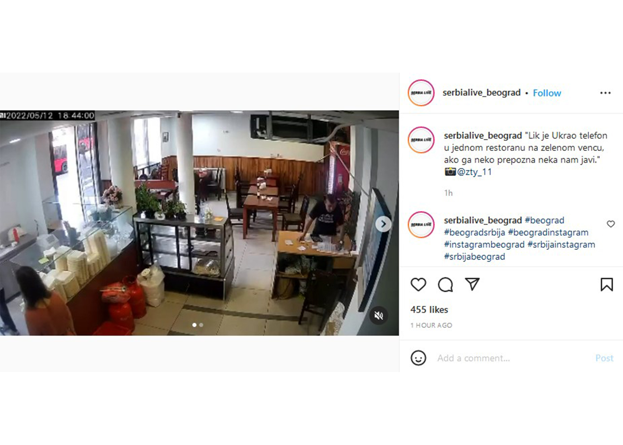 kradja telefona u restoranu na zelenom vencu