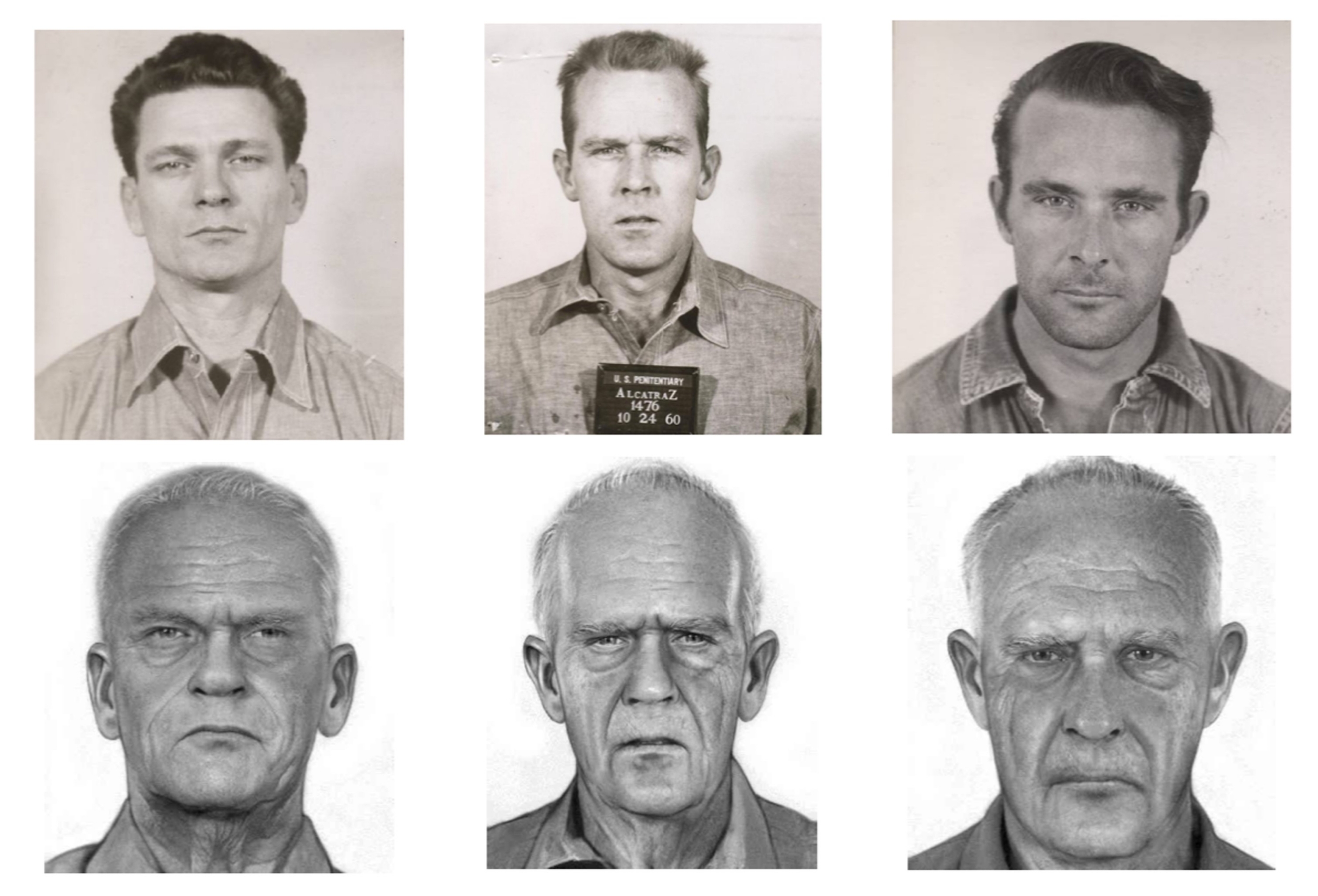 Ferrari Press Agency
Alcatraz1
 Frank Morris, Clarence Anglin, and his brother John, with age-progressed photos