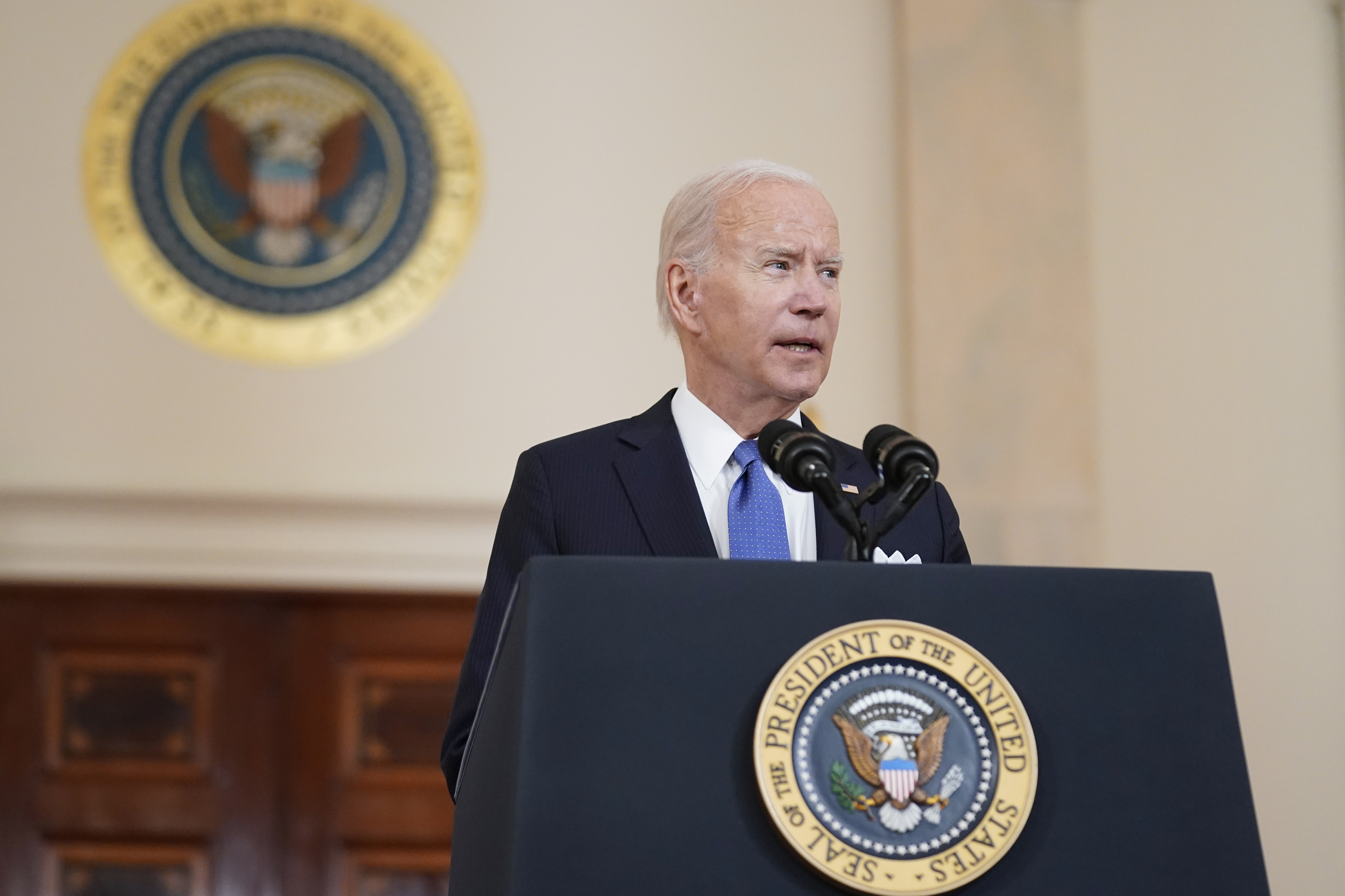 President Joe Biden speaks at the White House in Washington, Friday, June 24, 2022, after the Supreme Court overturned Roe v. Wade. (AP Photo/Andrew Harnik)