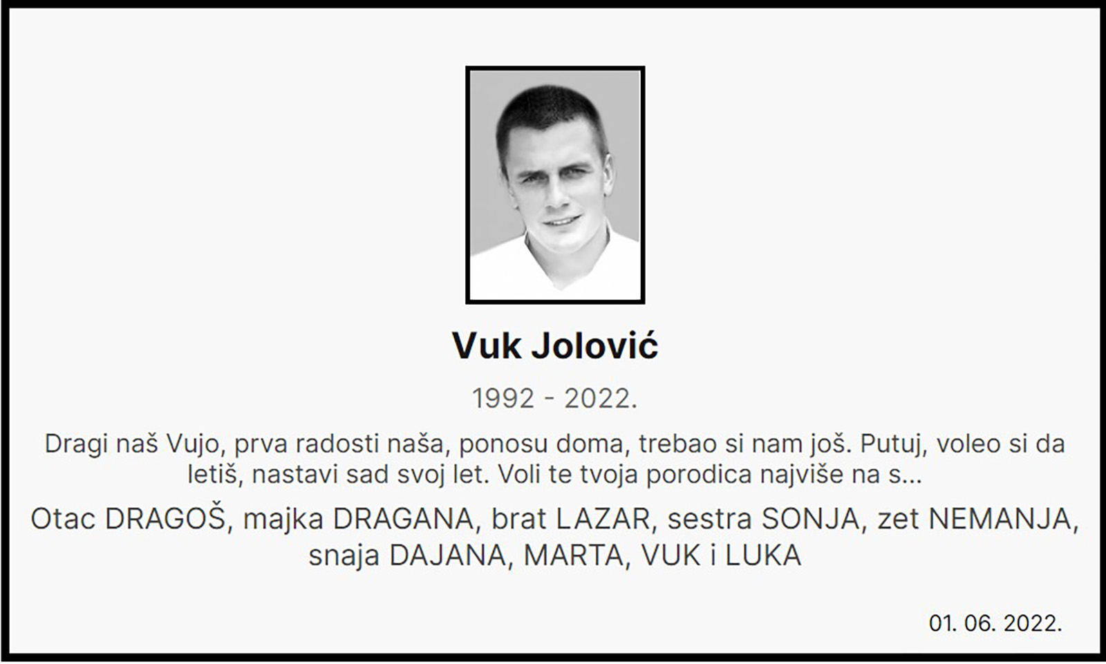 Vuk Jolović osmrtnica,osmrtnice, čitulja, čitulje,  pilot Jakovo