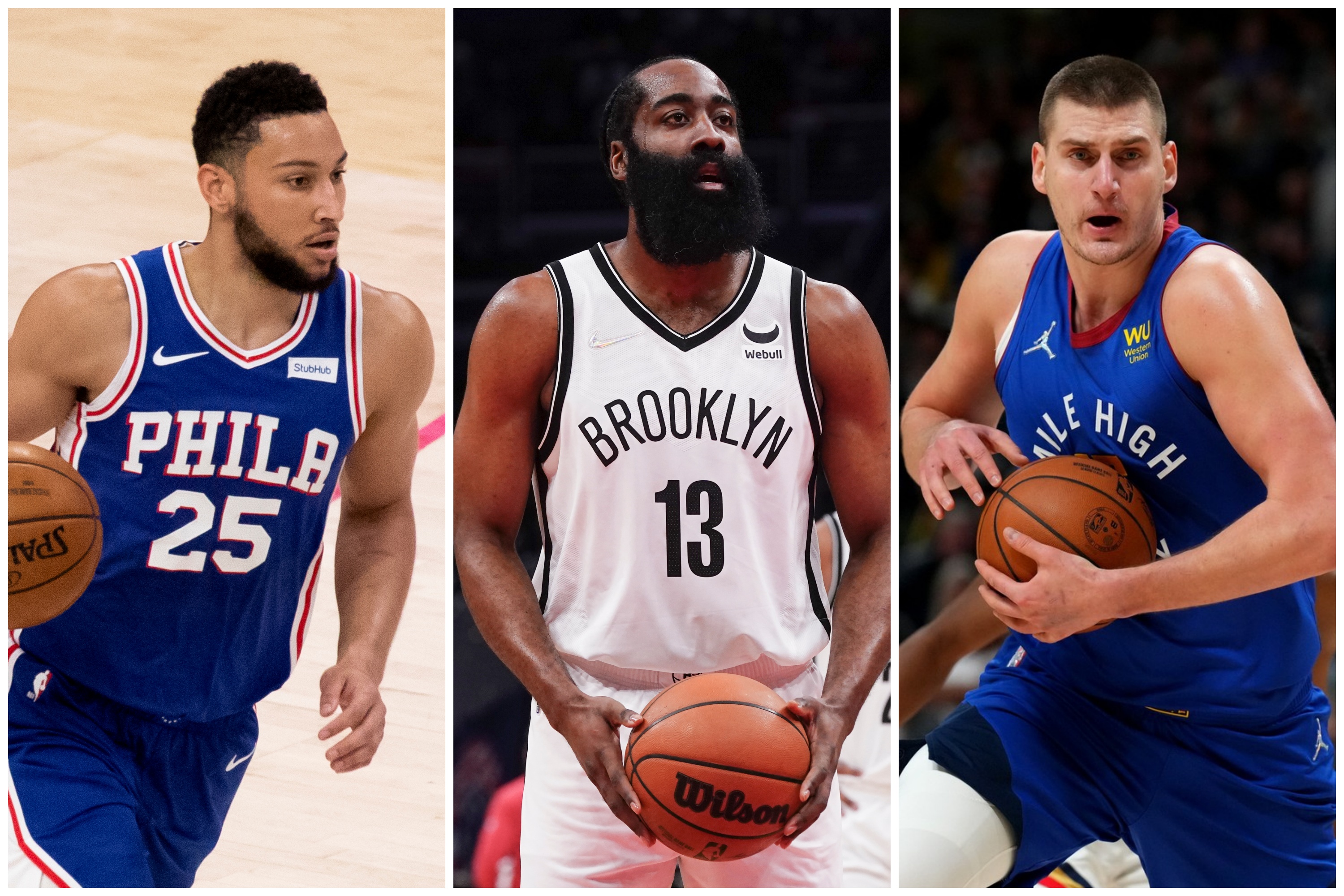 Ben Simons, Džejms Harden i Nikola Jokić, kombo Foto: EPA-EFE/MICHAEL REYNOLDS/SHAWN THEW/USA TODAY Sports / ddp USA / Profimedia