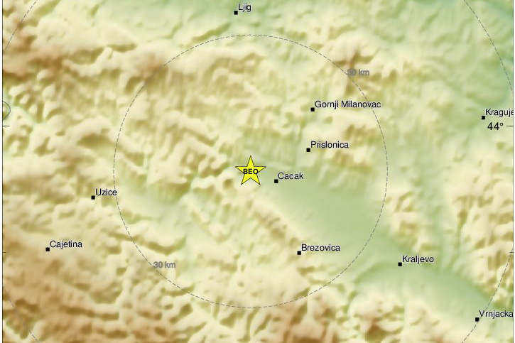 Kragujevac, zemljotres Foto: emsc-csem.org