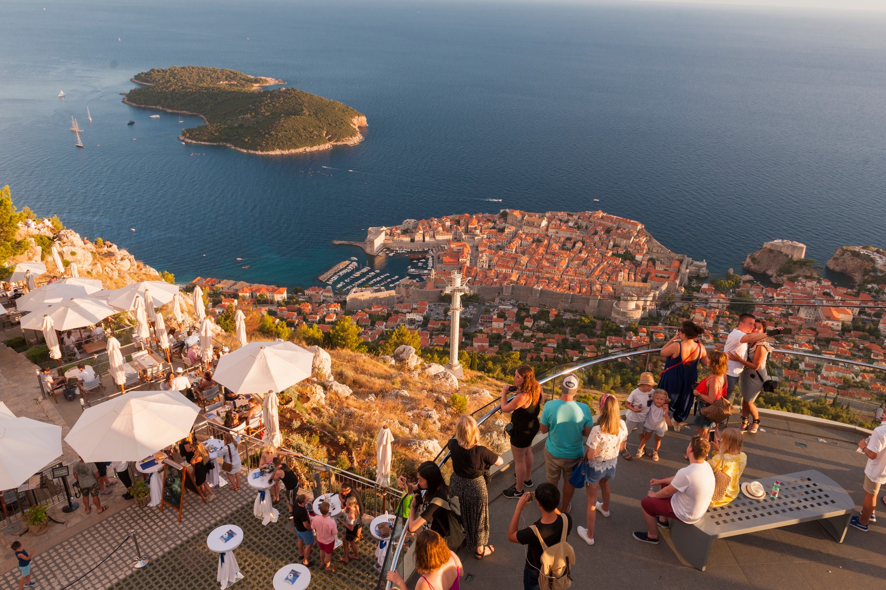 Aerial view of the old town from a restaurant on top of Srd mountain Dubrovnik, Croatia
