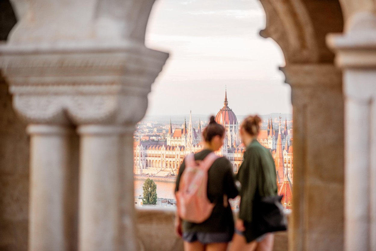 Tourists in Budapest city