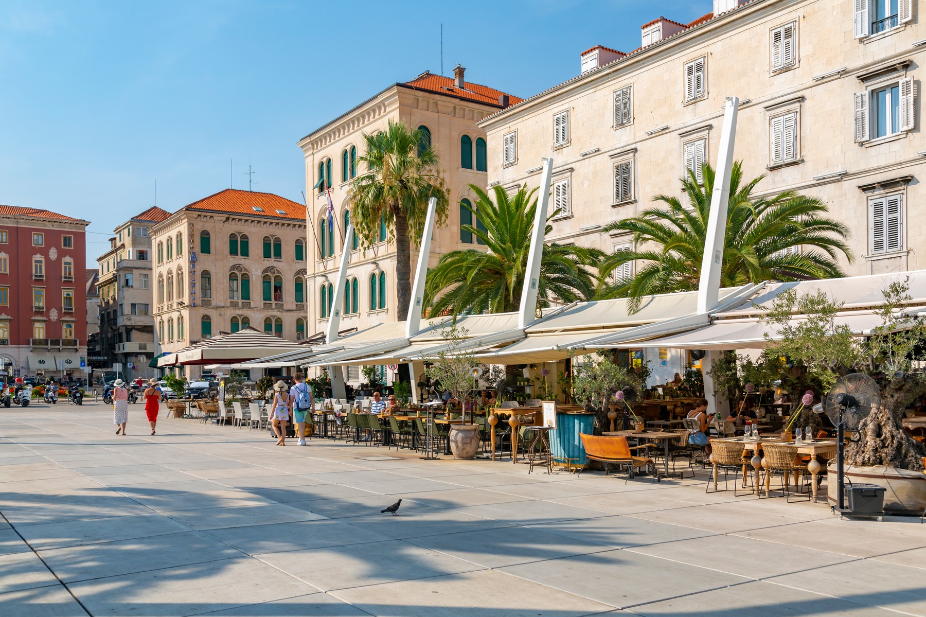 View of buildings and cafes on the Promenade, Split, Dalmatian Coast, Croatia