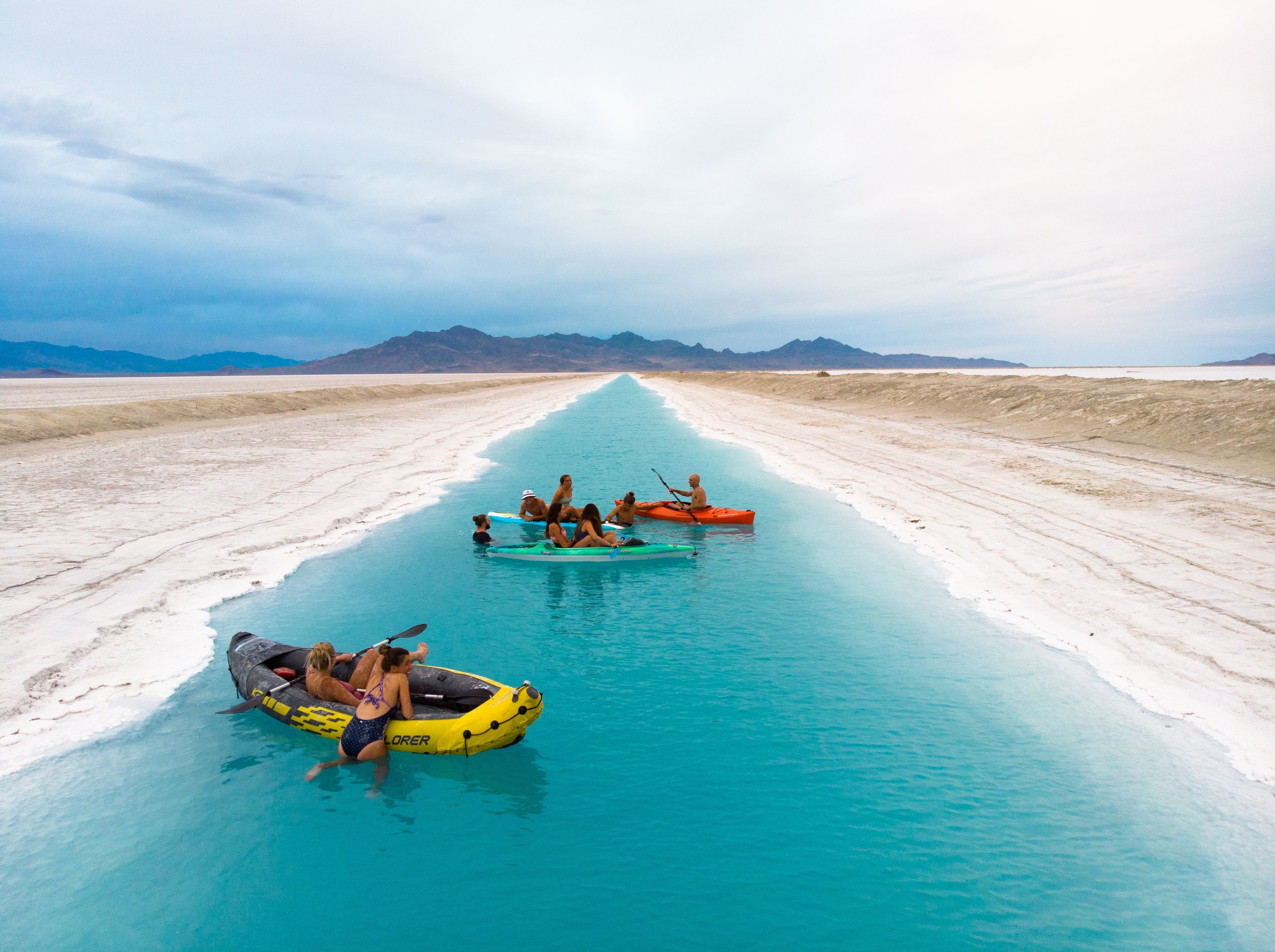 Kayakers and paddle boarders make their way down the channel, Utah, USA - 01 Aug 2021