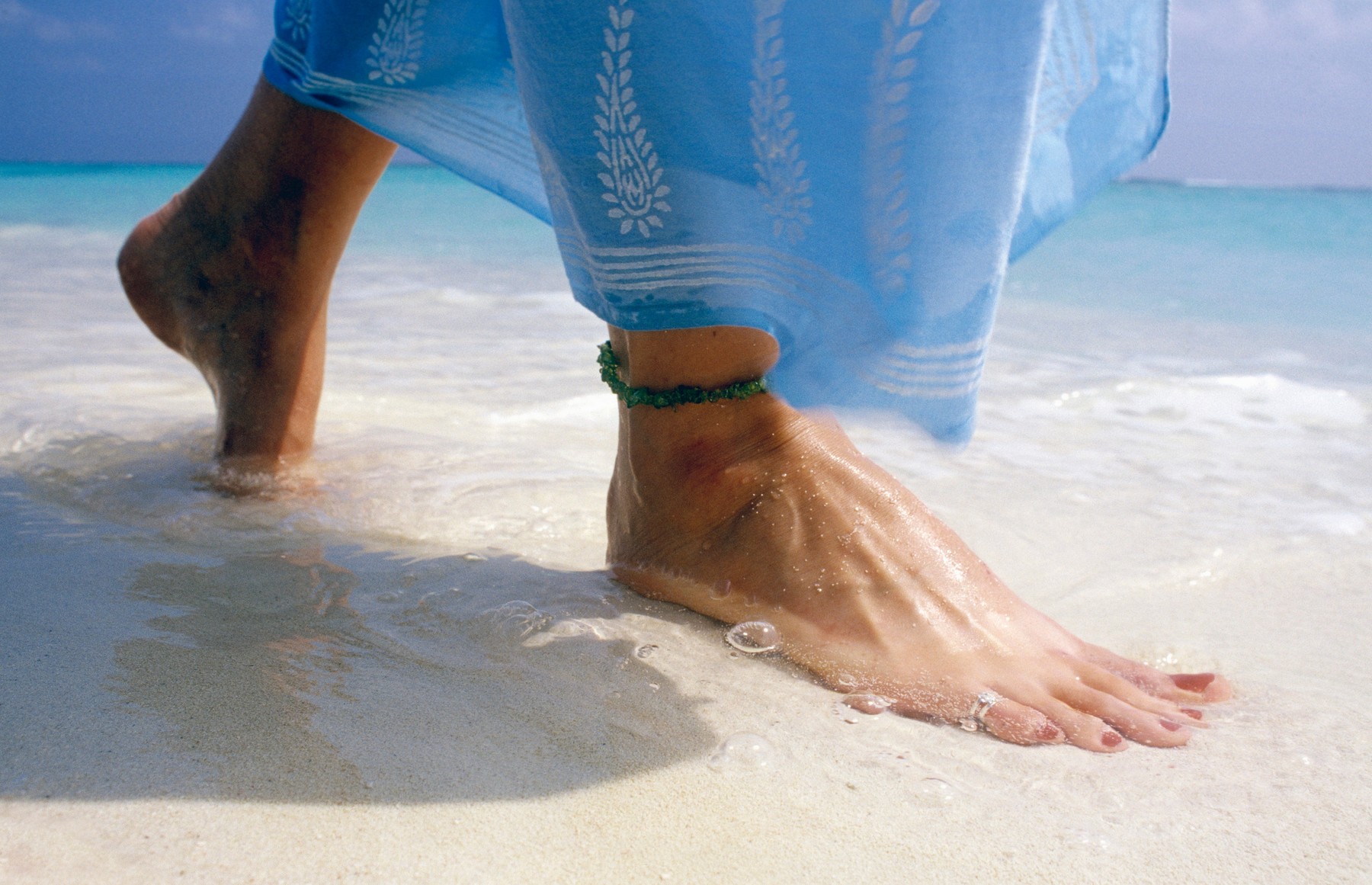 Close up of feet on beach