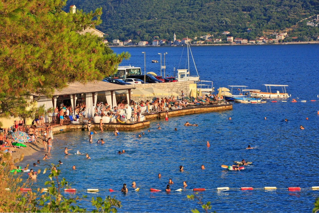 Peskovita Beach on a beautiful summer afternoon in Perast, Montenegro