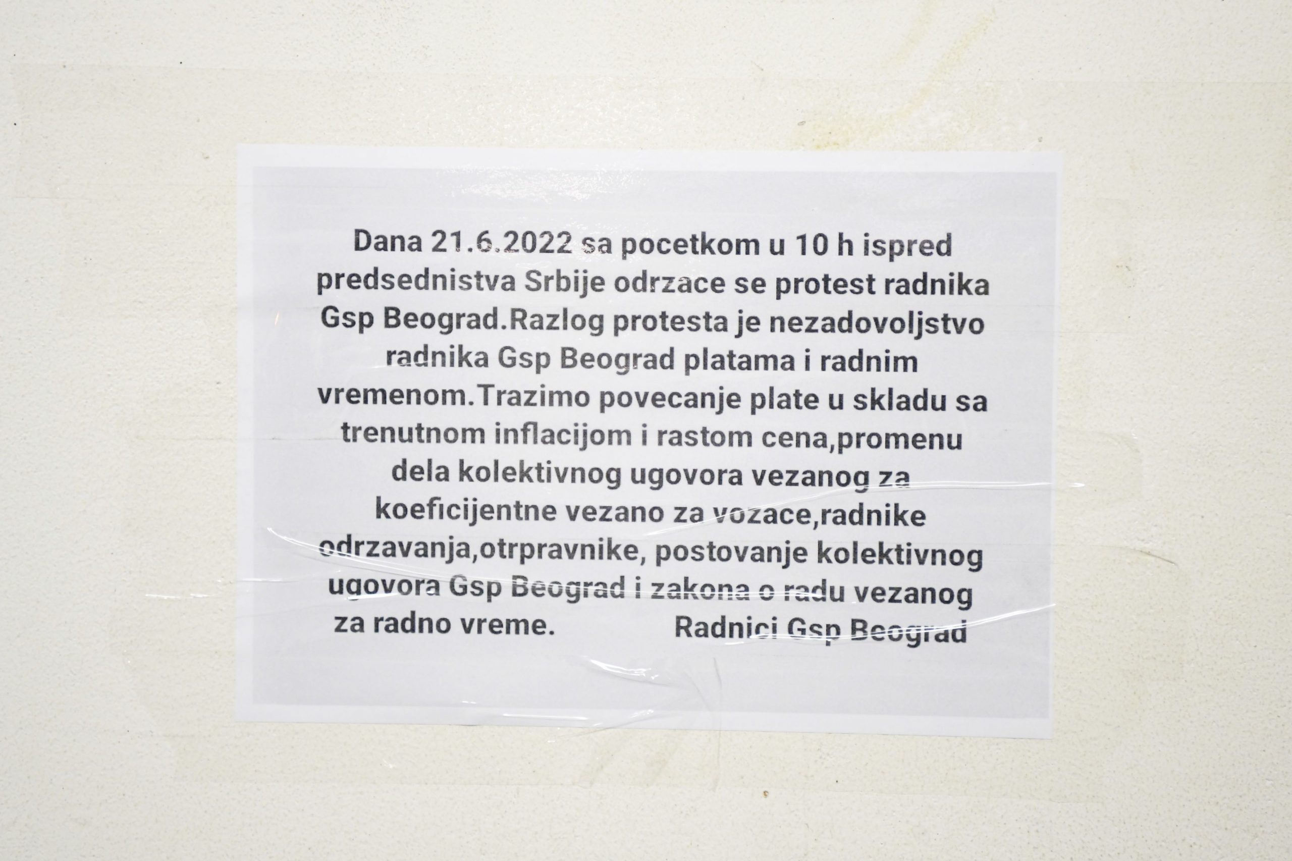 Beograd 08.06.2022. GSP, najava štrajka, štrajk, Gradsko saobraćajno preduzeže, obaveštenje Foto: Goran Srdanov/Nova.rs