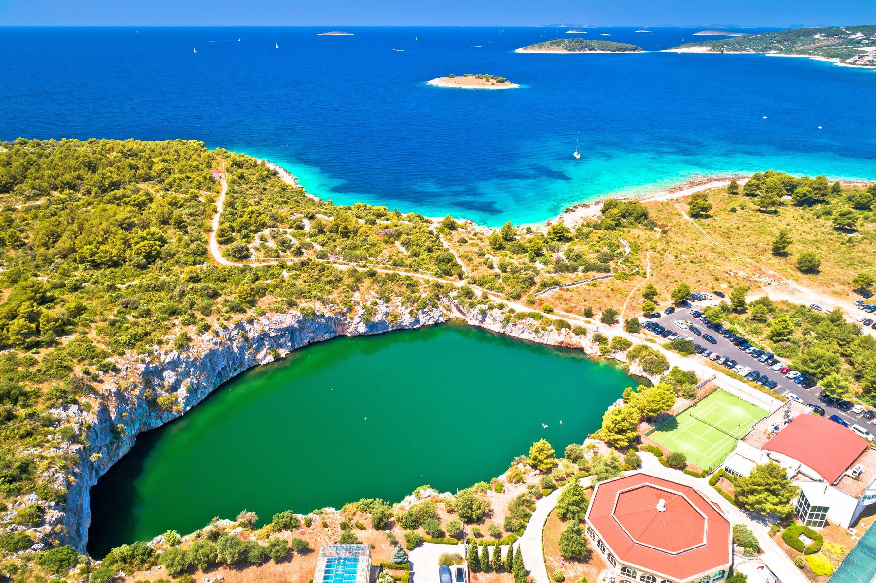 Rogoznica turquoise coastline and Dragon Eye lake aerial view,  Dalmatia region of Croatia,Image: 528993663, License: Royalty-free, Restrictions: , Model Release: no, Credit line: Dalibor Brlek / Panthermedia / Profimedia
