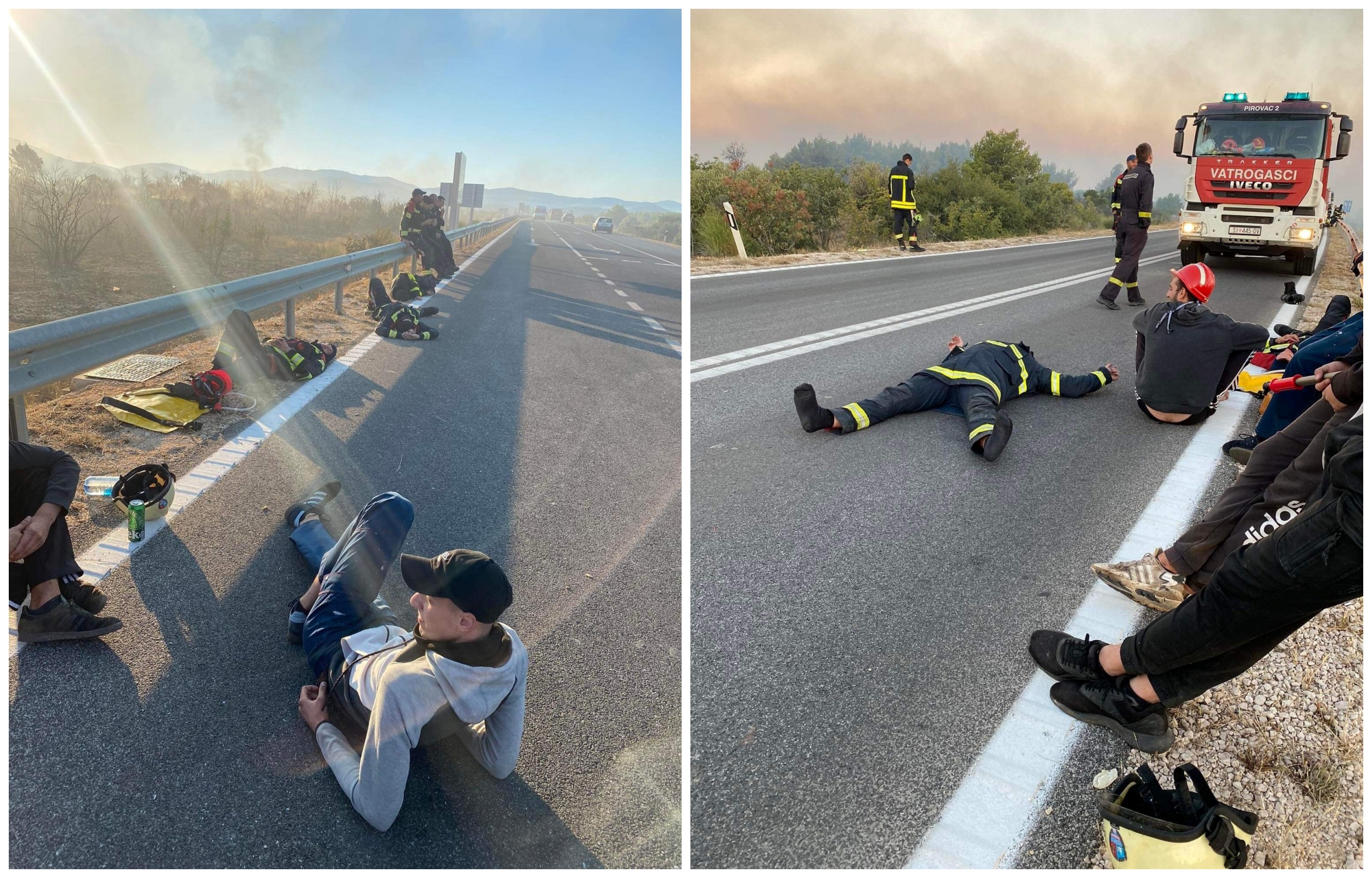 vatrogasci odmaraju, pozar kod Zatona, zaton sibenik hrvatska