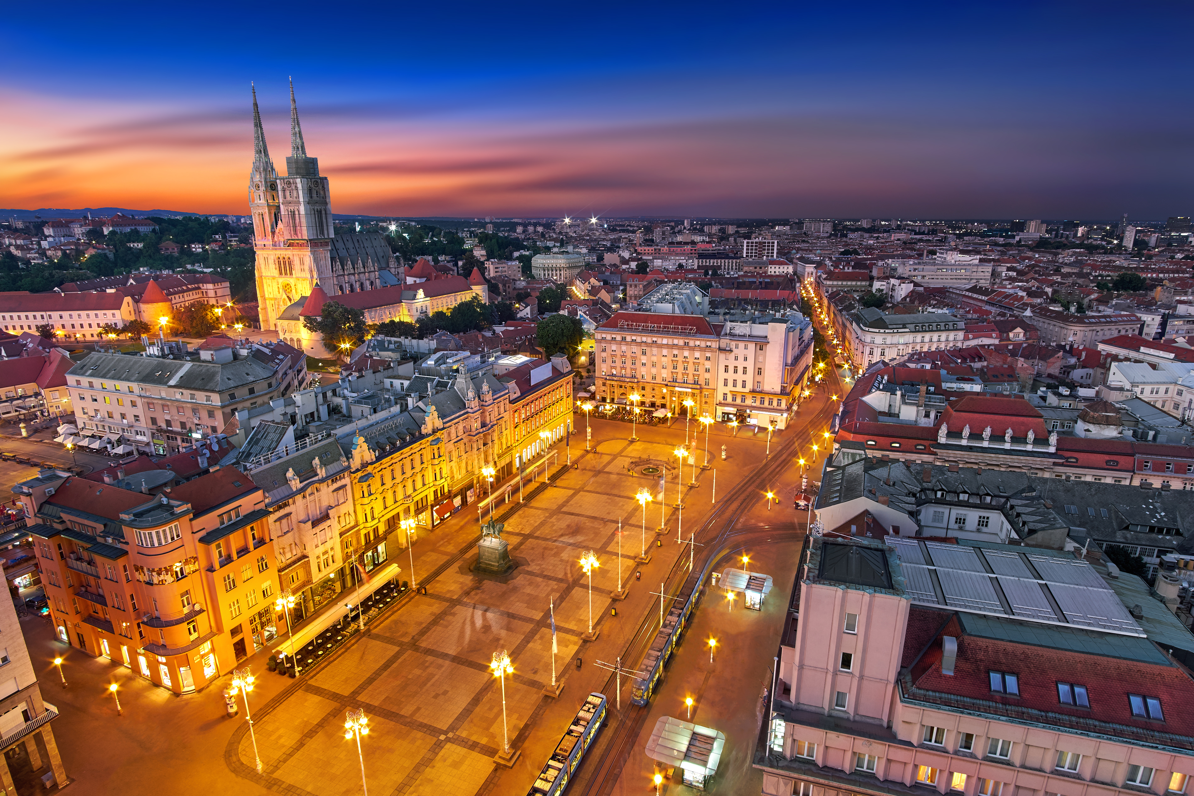 Zagreb,Croatia,At,Night.,Zagreb,Aerial,View,From,Above,Of