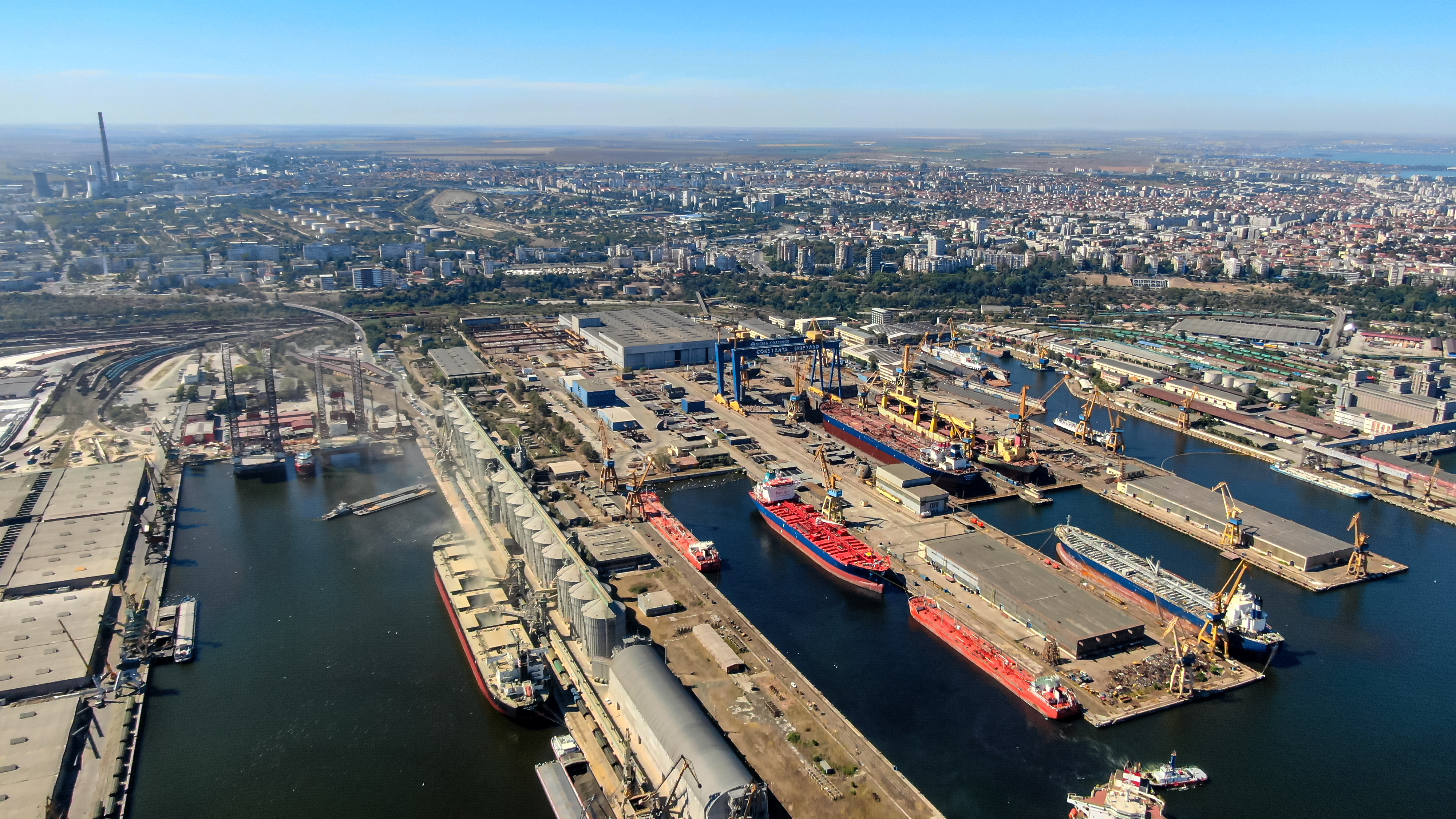 port ship shipyard harbour constanta romania cargoships