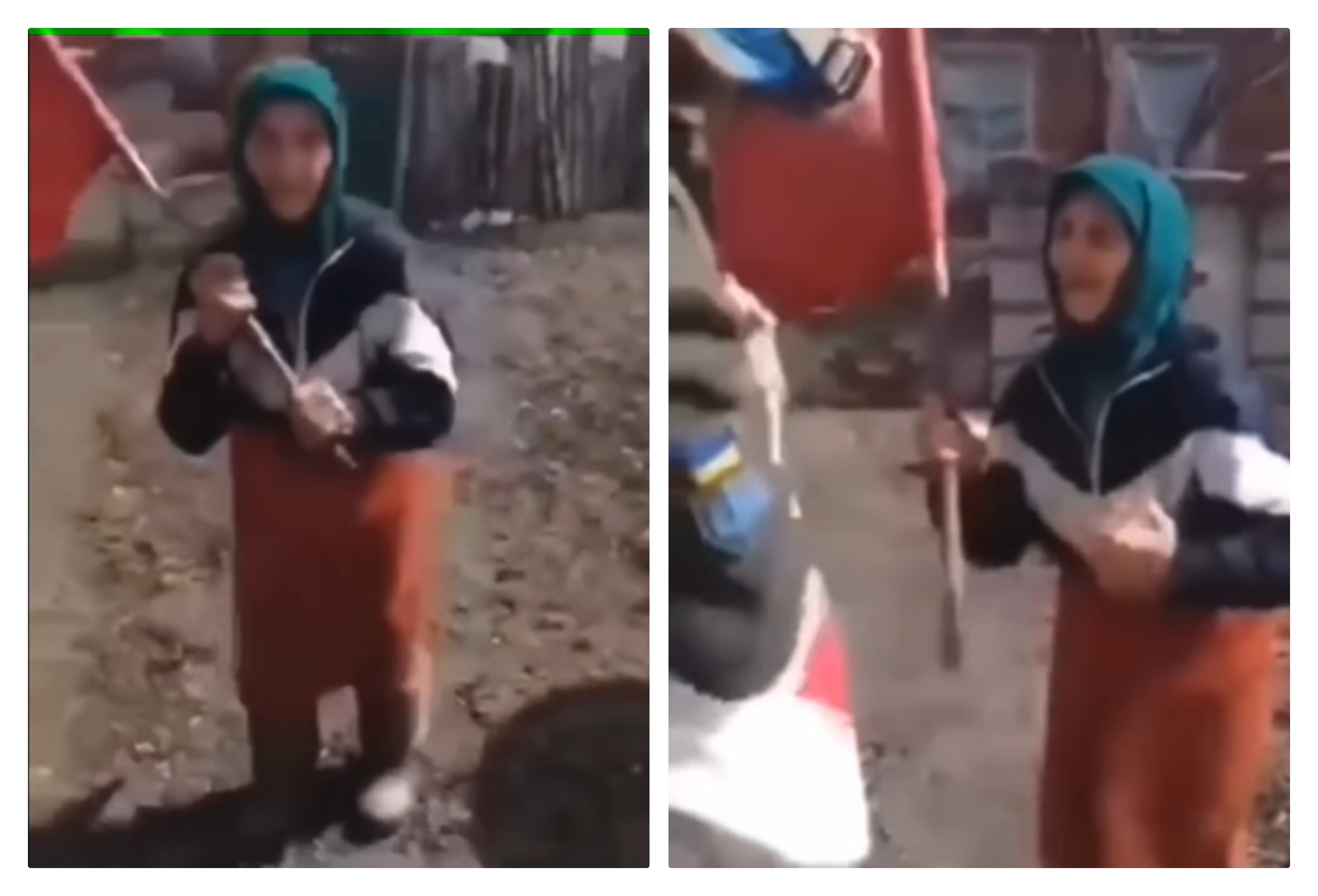 Babushka Z : Grandma confuses Ukrainian troops for Russian troops, Babuška Z, Ruska zastava baba, baka