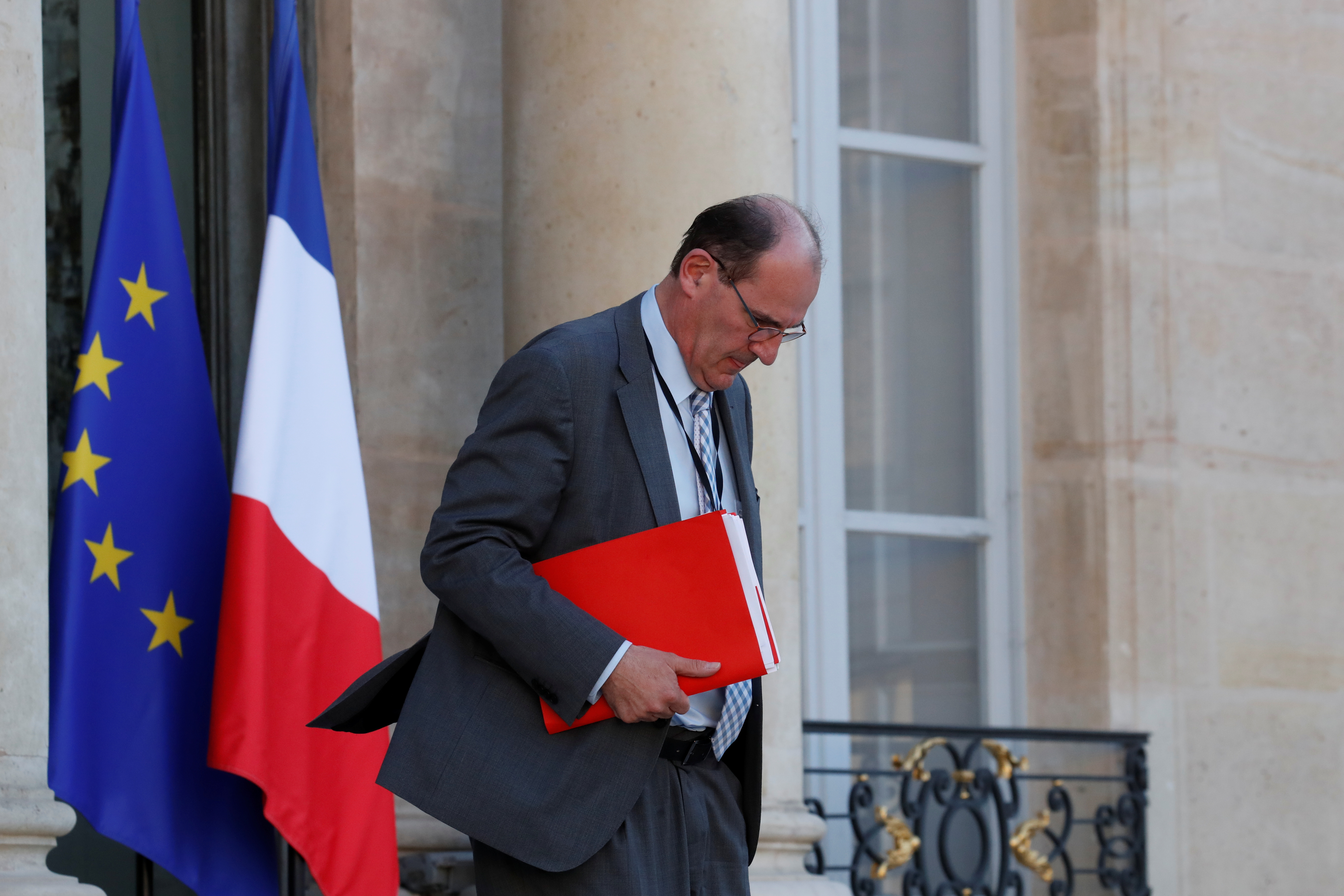 French government "deconfinement" coordinator Jean Castex leaves the Elysee Palace in Paris
