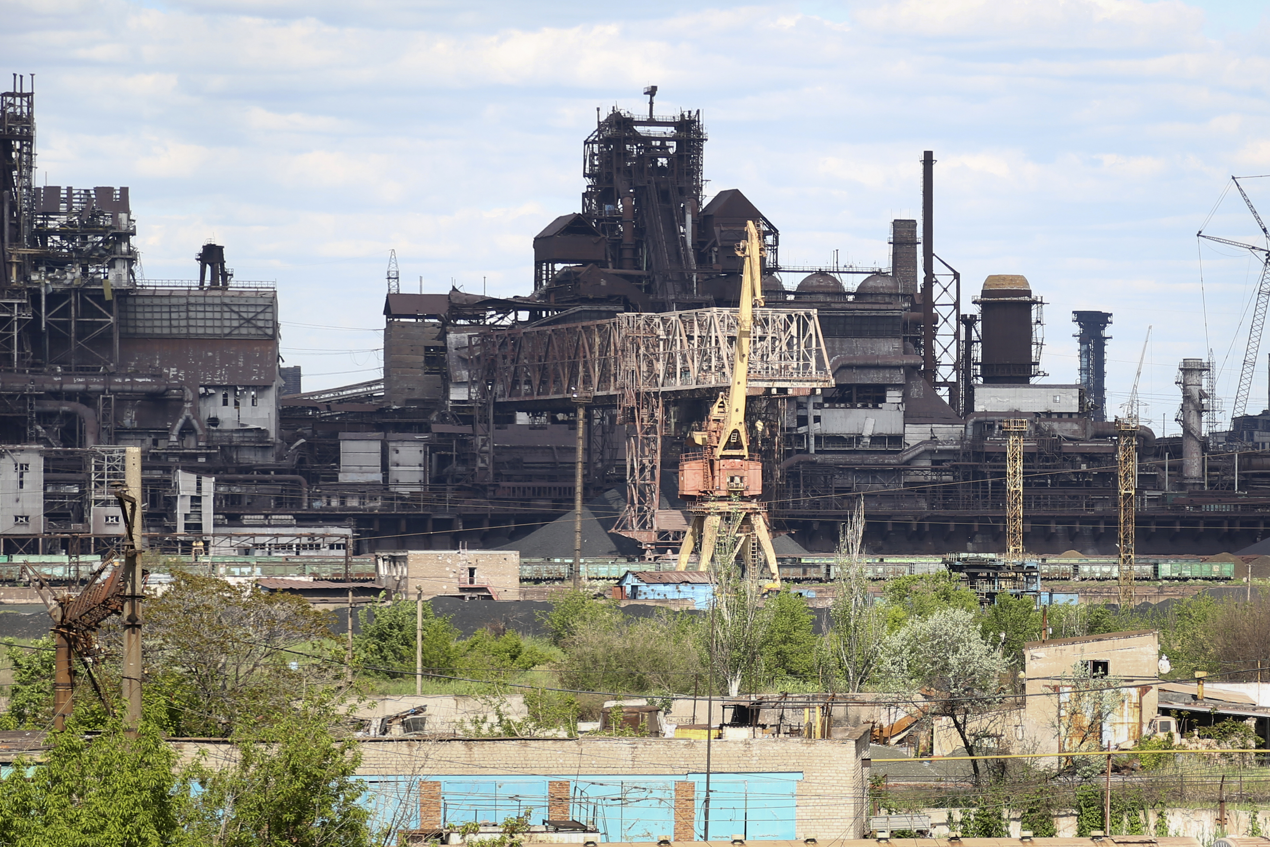A view of the Azovstal steel plant in Mariupol, in territory under the government of the Donetsk People's Republic, eastern Ukraine, Tuesday, May 17, 2022. (AP Photo/Alexei Alexandrov)