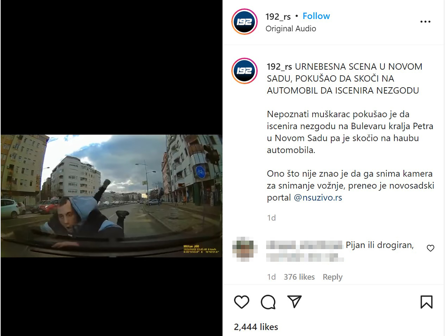 Novi Sad čovek skače na automobil