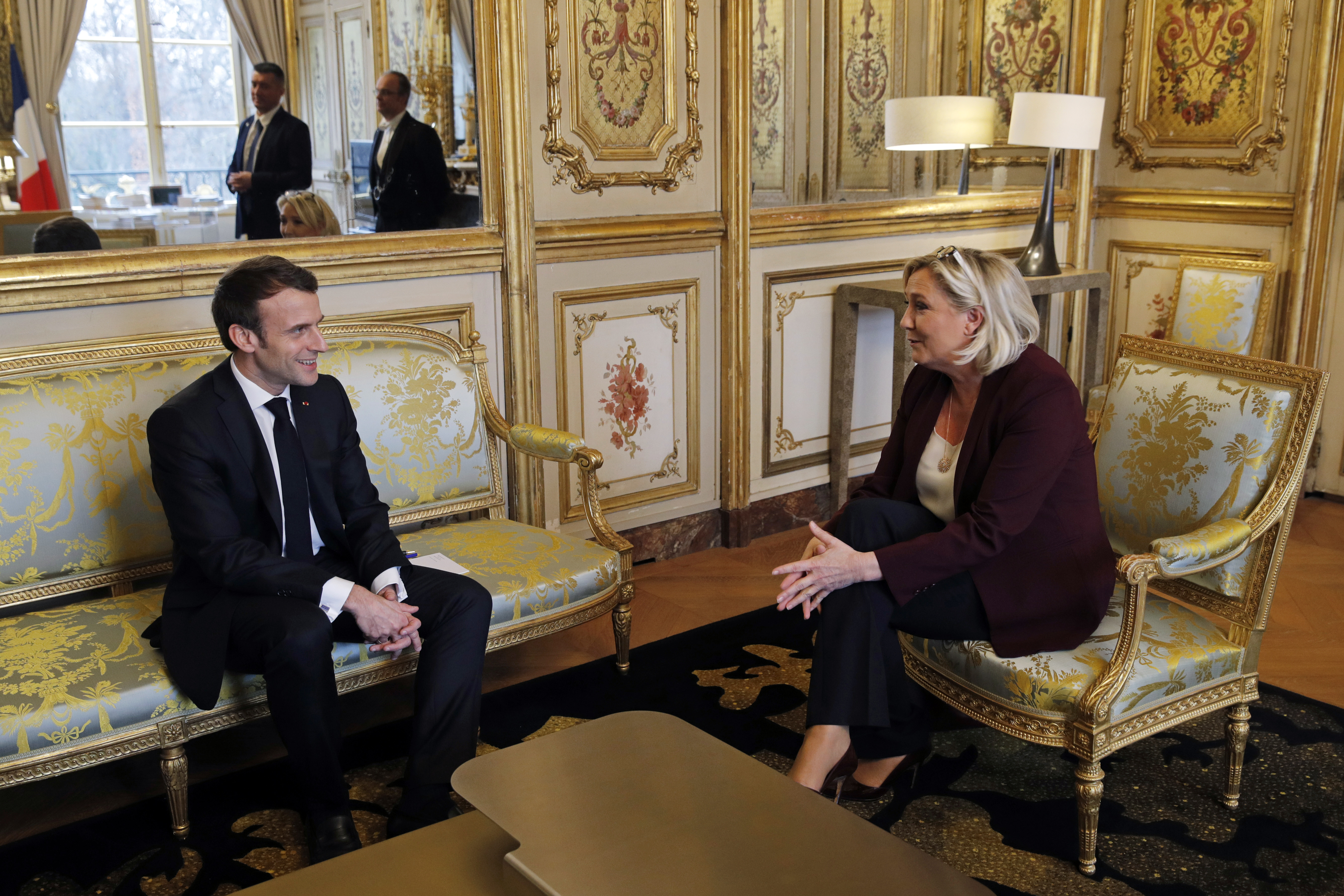 President Emmanuel Macron meets with Marine Le Pen