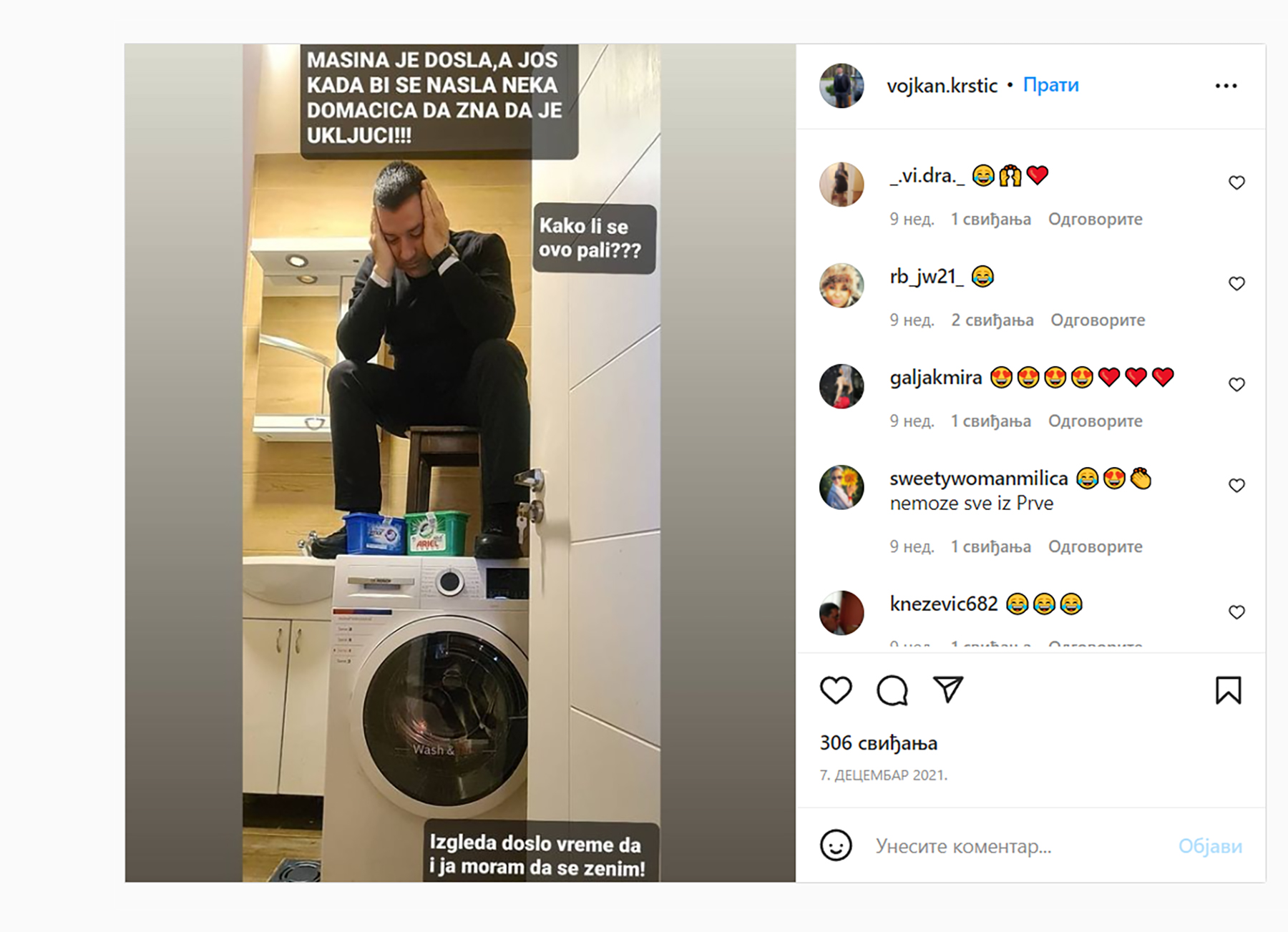 čovek na veš mašini