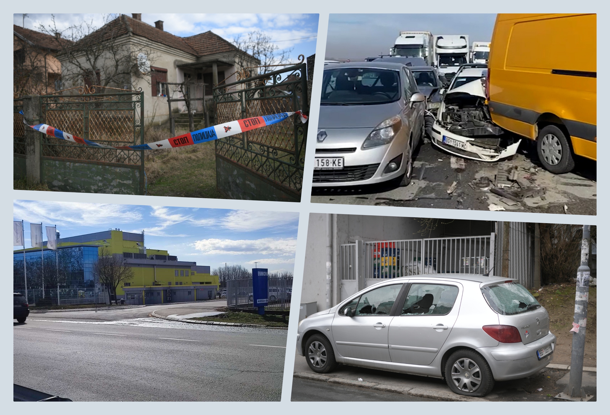 Kombo za crnu nedelju u Srbiji
slika iz glogovca kod jagodine, bomba karaburma, lančani sudar kod stare pazove, ubistvo zemun