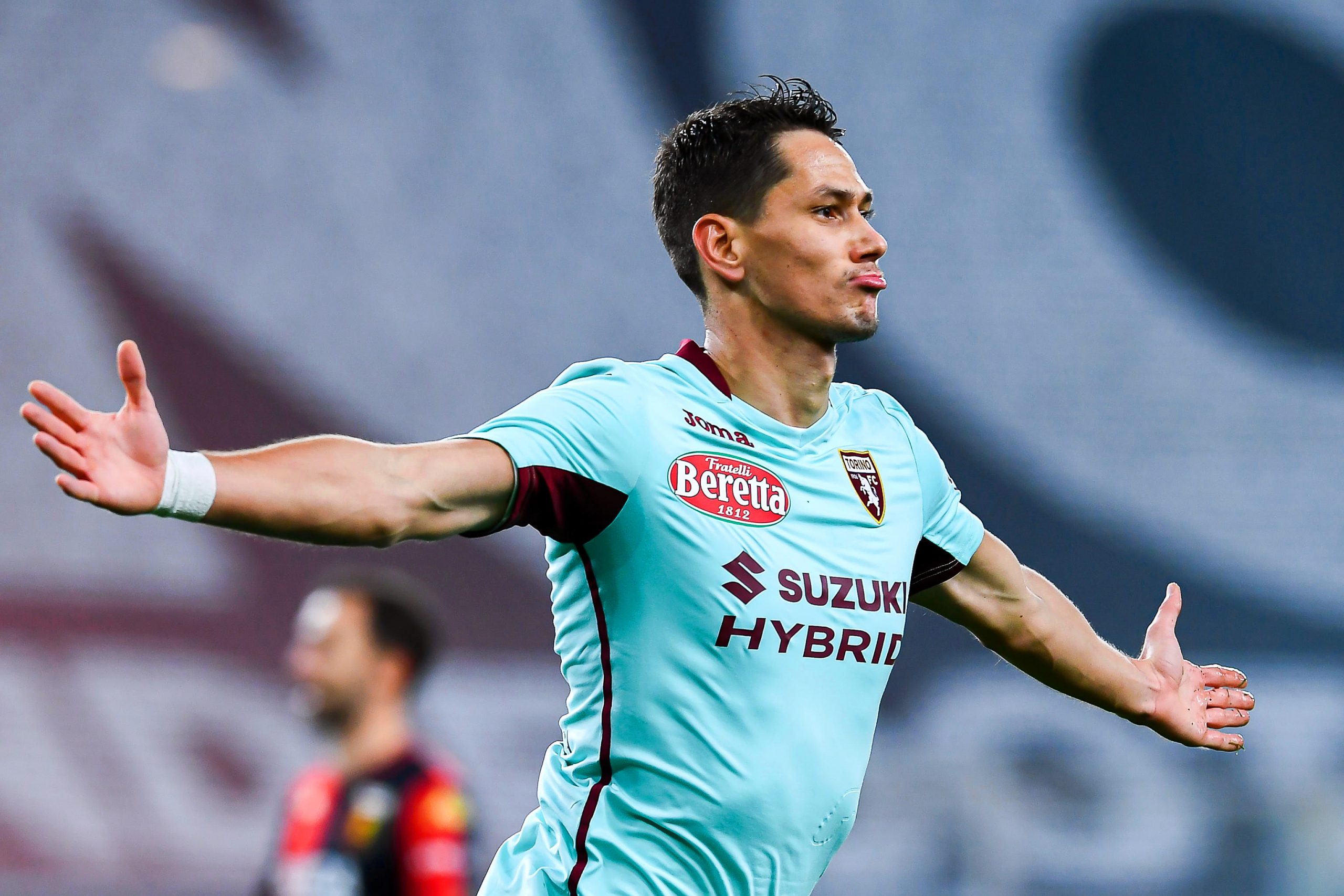epa08798602 Torino's Sasa Lukic celebrates after scoring the 1-0 lead during the Italian Serie A soccer match between Genoa CFC and Torino FC at Luigi Ferraris stadium in Genoa, Italy, 04 November 2020.  EPA-EFE/SIMONE ARVEDA
