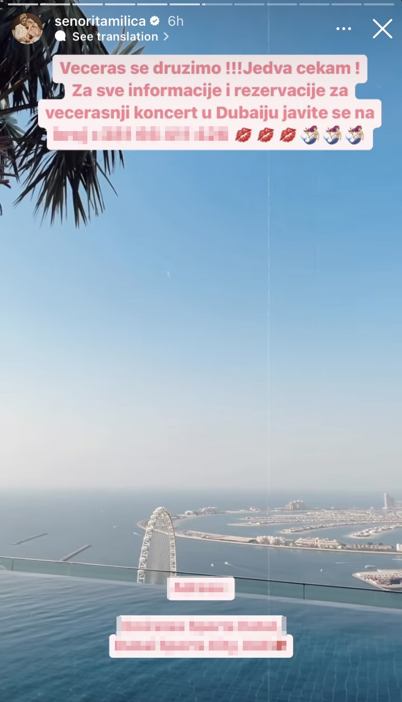Milica Pavlović, Dubai Foto: Instagram/senoritamilica