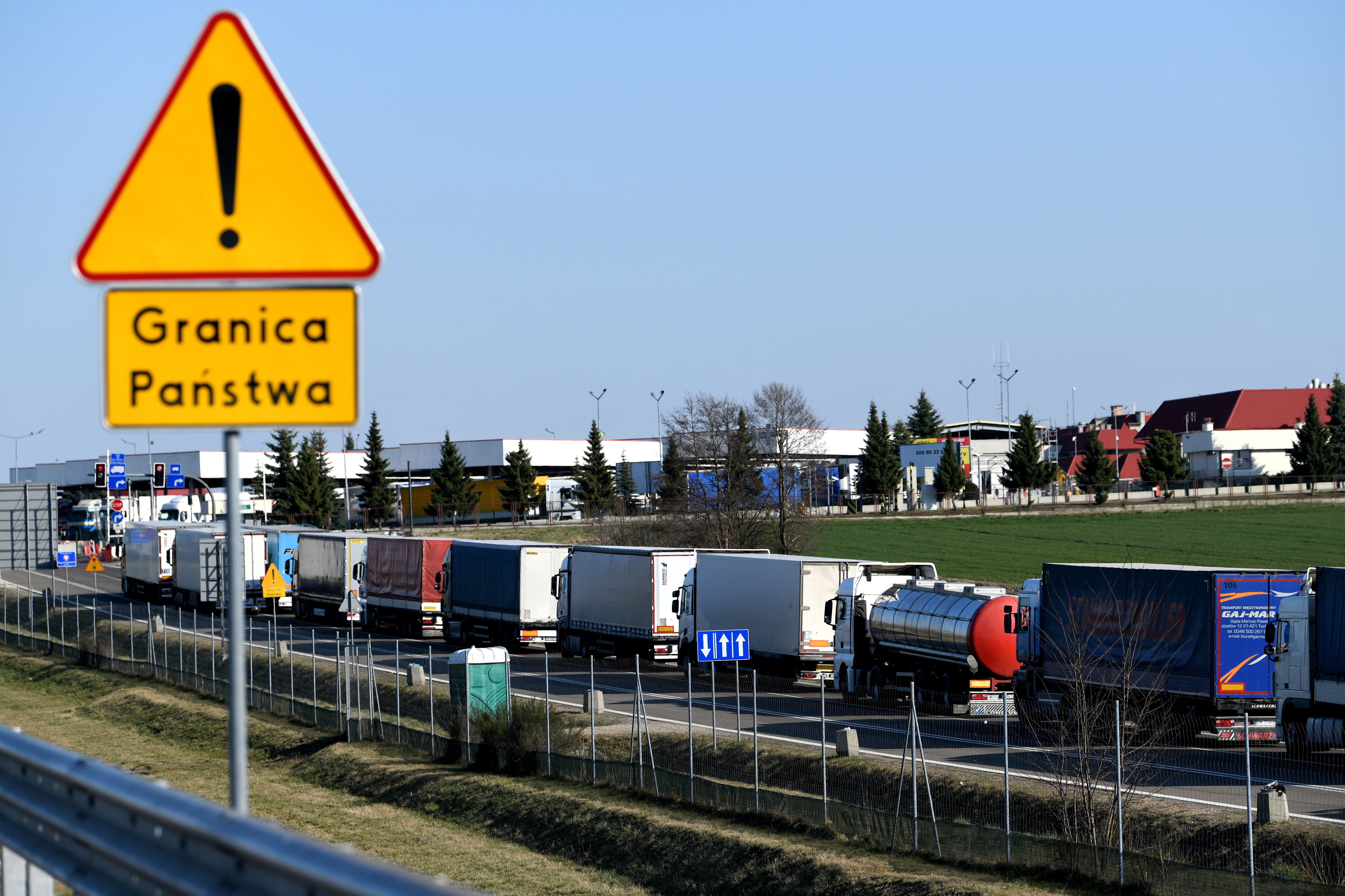 Traffic at the border crossing between Poland and Ukraine in Korczowa